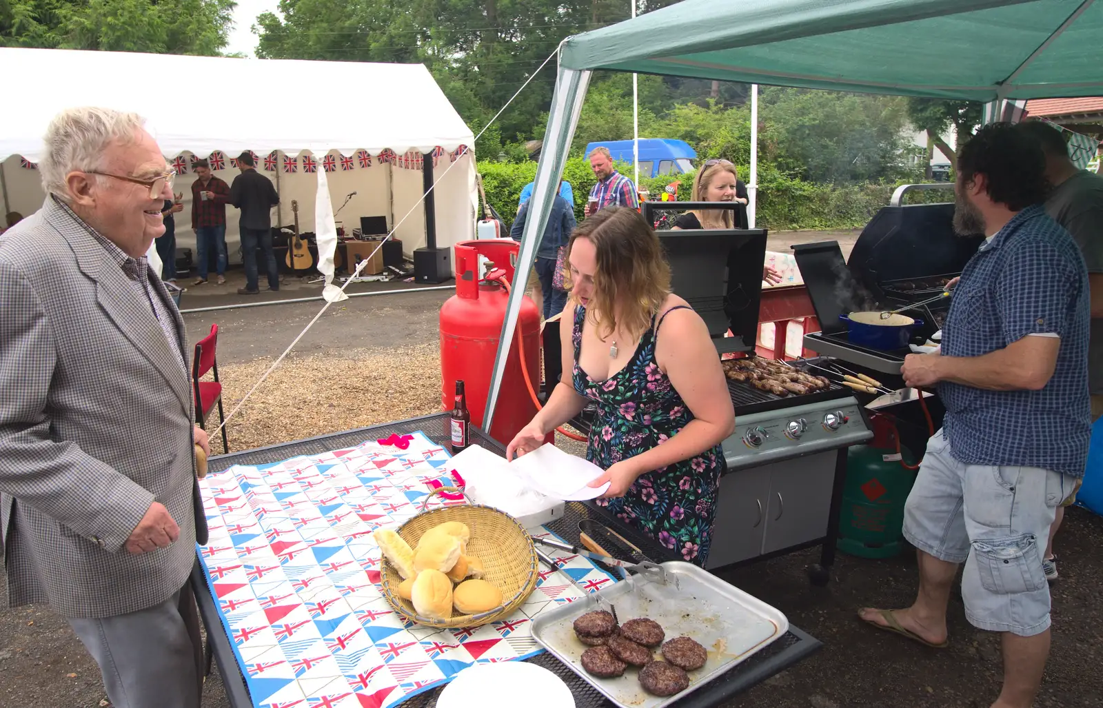 Old Man West rocks up for a burger, from The Queen's Village Hall Birthday, Brome, Suffolk - 12th June 2016