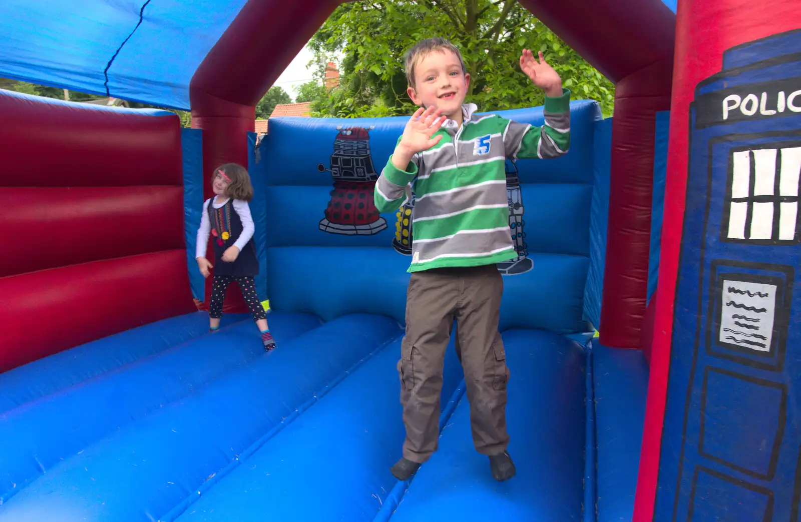 Amelia and Fred bounce around, from The Queen's Village Hall Birthday, Brome, Suffolk - 12th June 2016