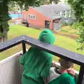 Fred and Harry peer over the balcony, Caoimhe the Shoe's Desk, Highbury, London - 18th June 2016