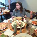 Harry, Caoimhe and Isobel, plus a pile of food, Caoimhe the Shoe's Desk, Highbury, London - 18th June 2016