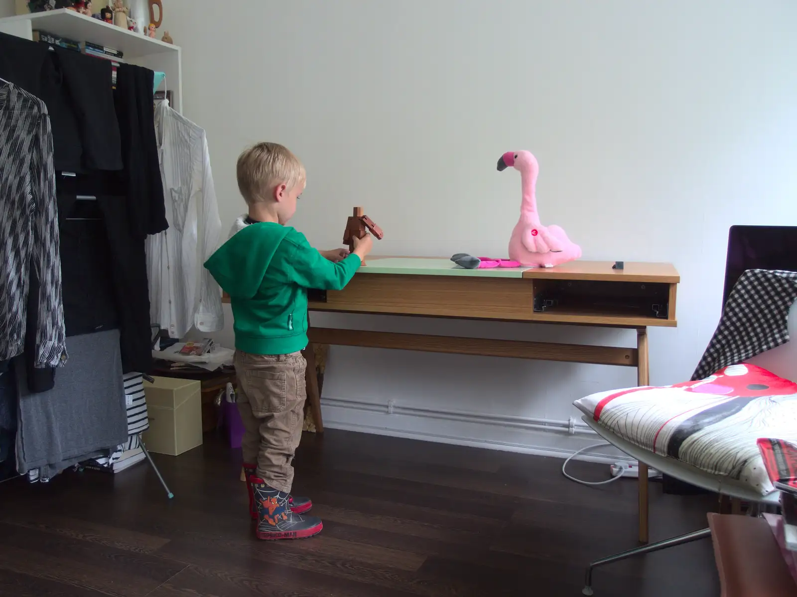 Harry plays with a 'transformer', from Caoimhe the Shoe's Desk, Highbury, London - 18th June 2016