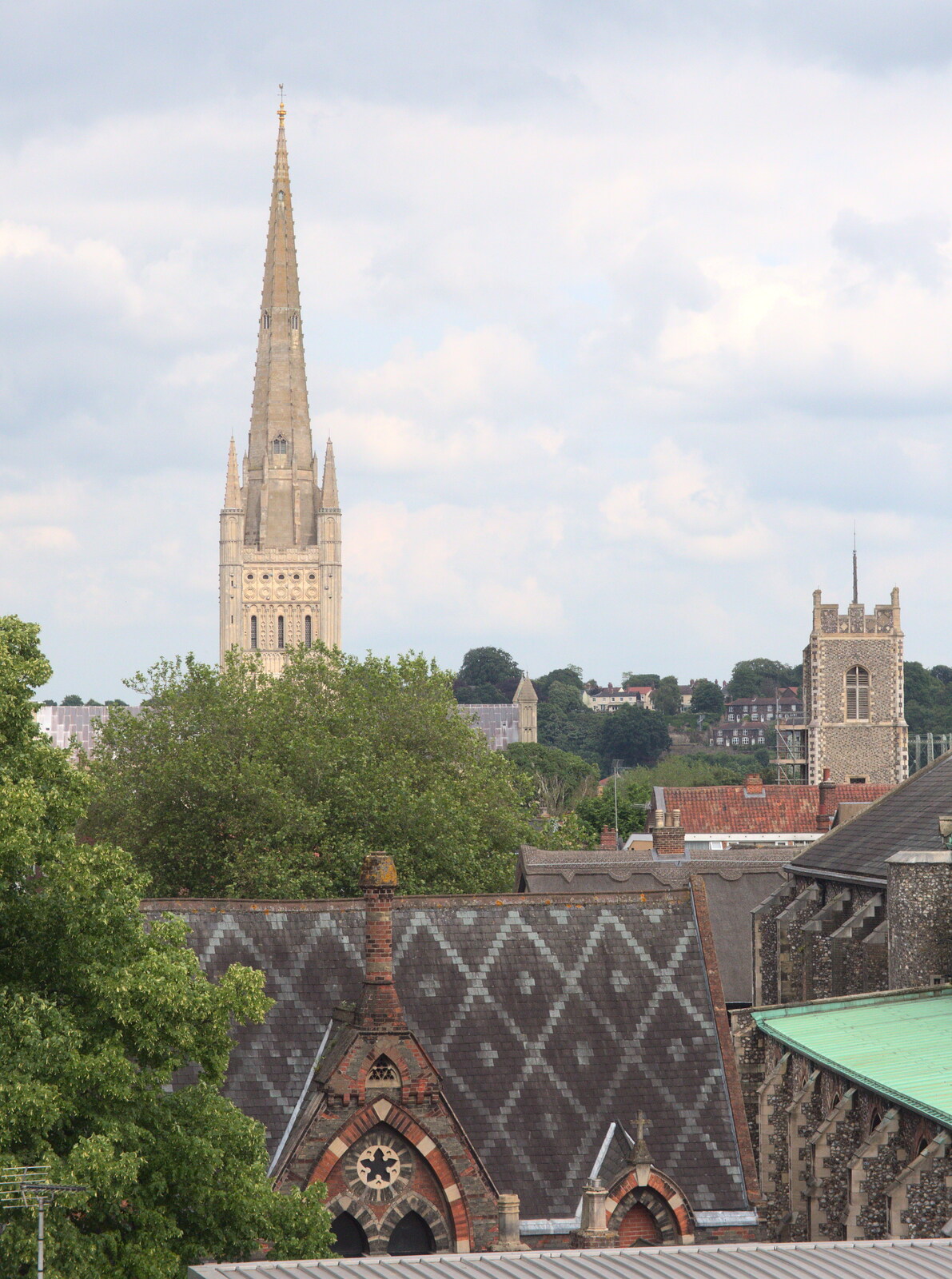 The spire of Norwich Cathedral from A Trip to Norwich and Diss Markets, Norfolk - 25th June 2016