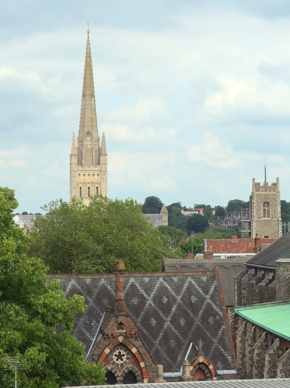 The spire of Norwich Cathedral, from A Trip to Norwich and Diss Markets, Norfolk - 25th June 2016