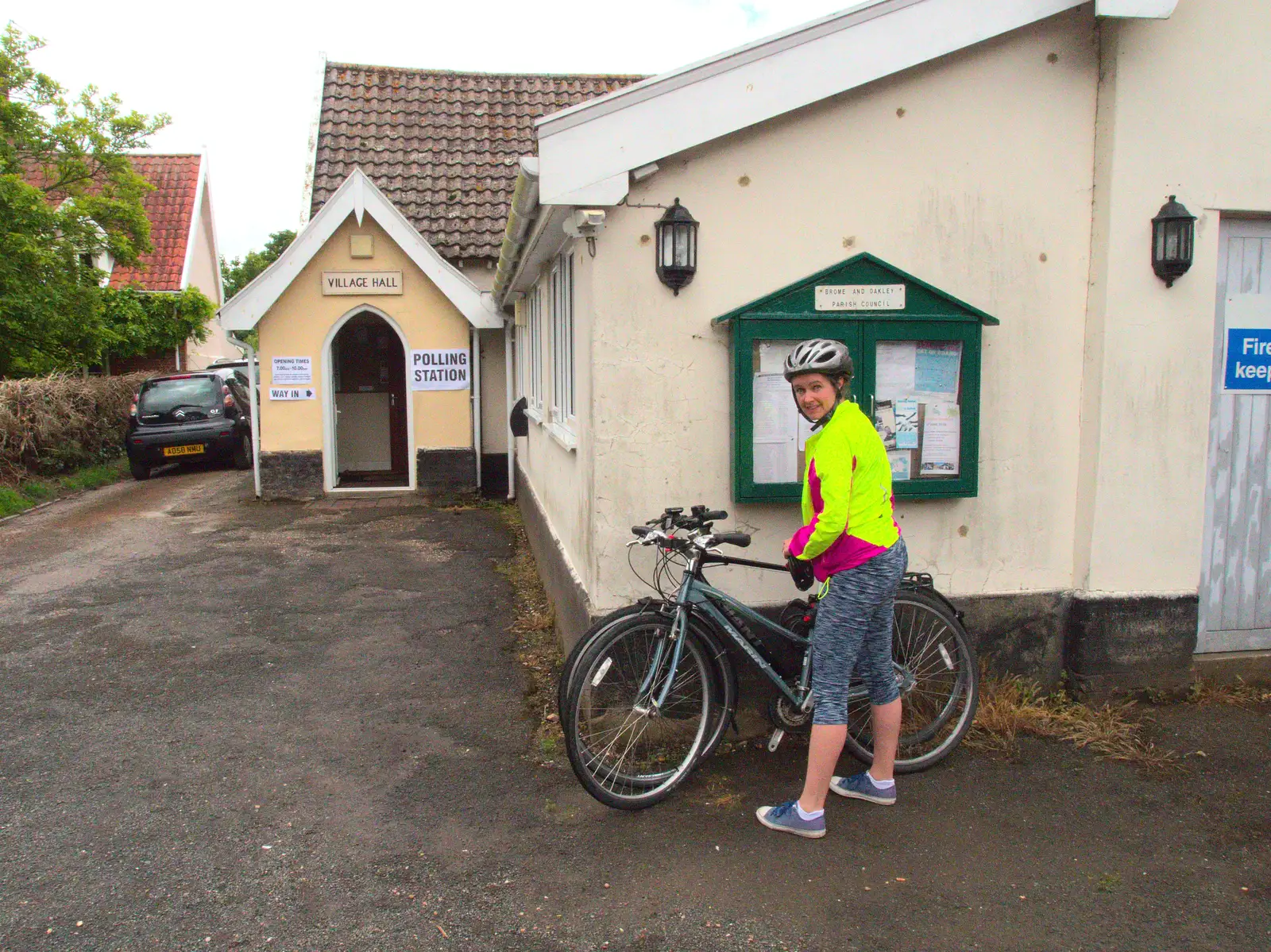 Isobel at Brome village hall for the referendum, from A Trip to Norwich and Diss Markets, Norfolk - 25th June 2016