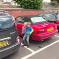 The boys lean on the car, A Trip to Norwich and Diss Markets, Norfolk - 25th June 2016