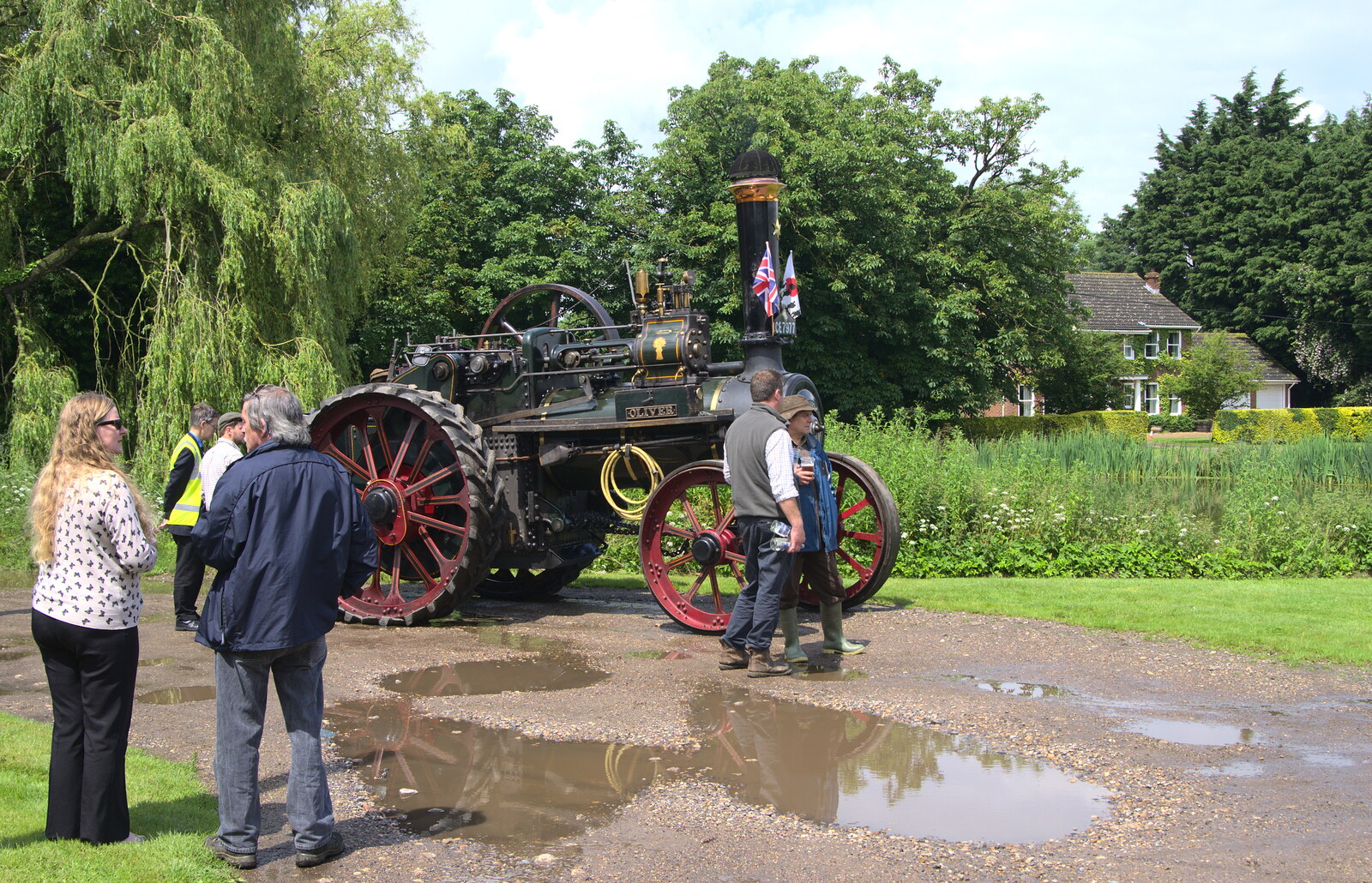 The traction engine Oliver appears from Thrandeston Pig, Little Green, Thrandeston, Suffolk - 26th June 2016