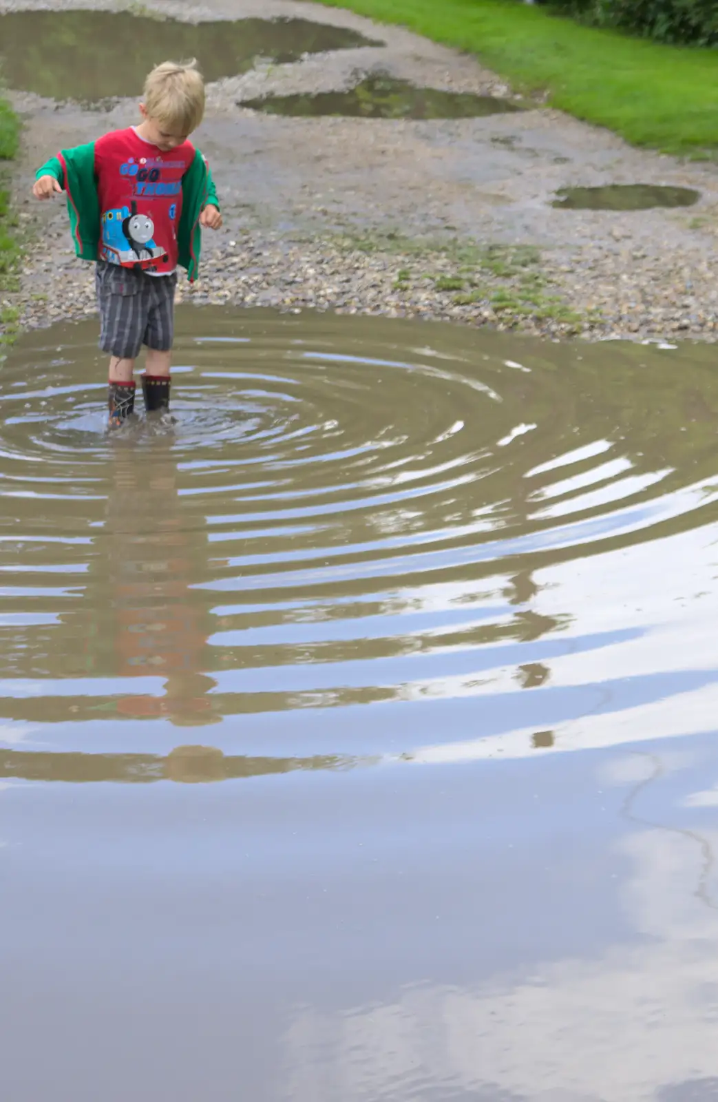 Harry tests his wellies out, from Thrandeston Pig, Little Green, Thrandeston, Suffolk - 26th June 2016