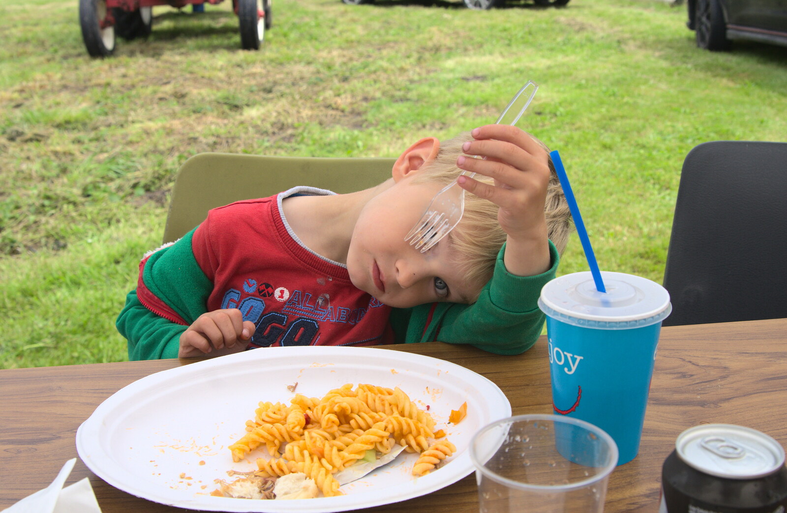 Harry and his pasta from Thrandeston Pig, Little Green, Thrandeston, Suffolk - 26th June 2016