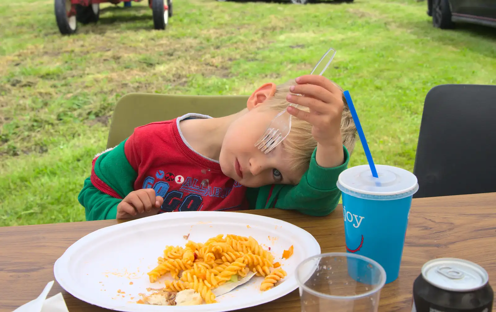 Harry and his pasta, from Thrandeston Pig, Little Green, Thrandeston, Suffolk - 26th June 2016