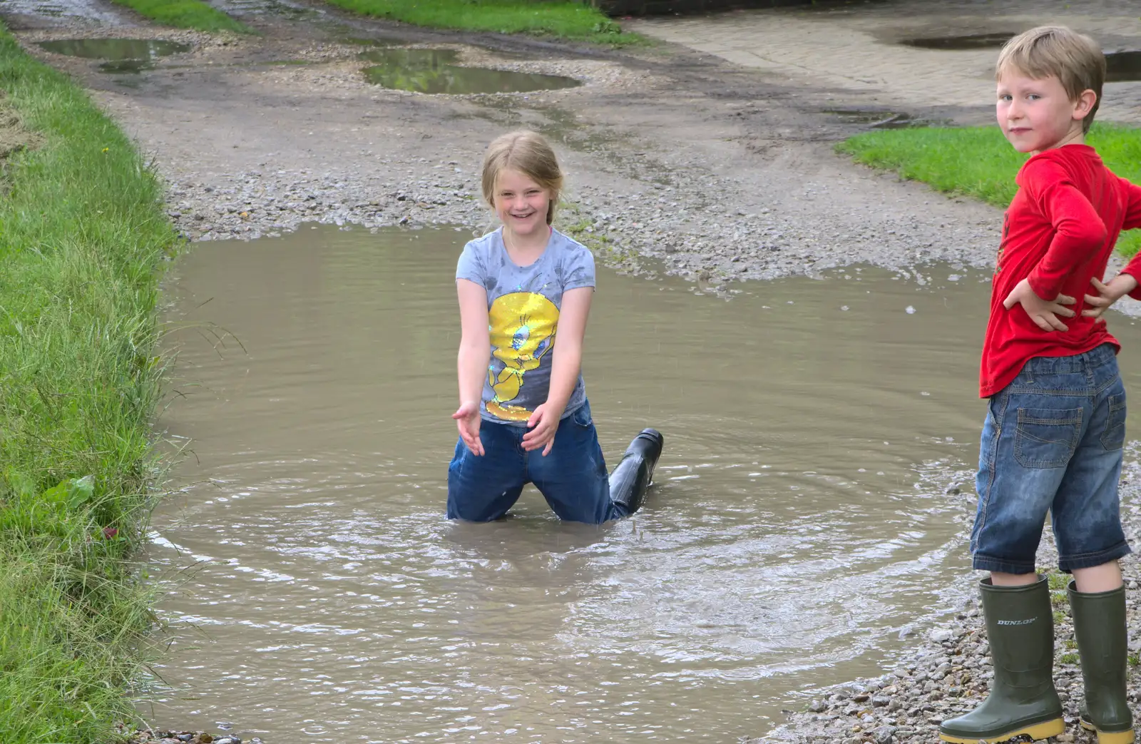 Jessica is properly soaked, from Thrandeston Pig, Little Green, Thrandeston, Suffolk - 26th June 2016