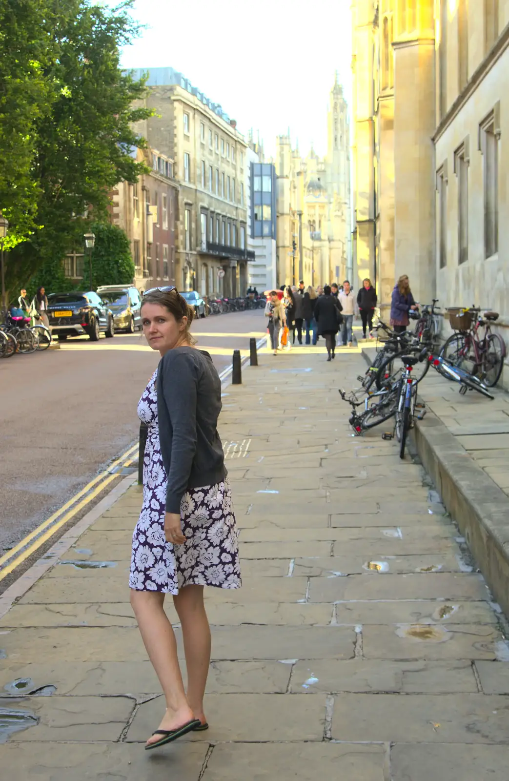 Isobel looks round on Trumpington Street, from Back in the 'Bridge: an Anniversary, Cambridge - 3rd July 2016