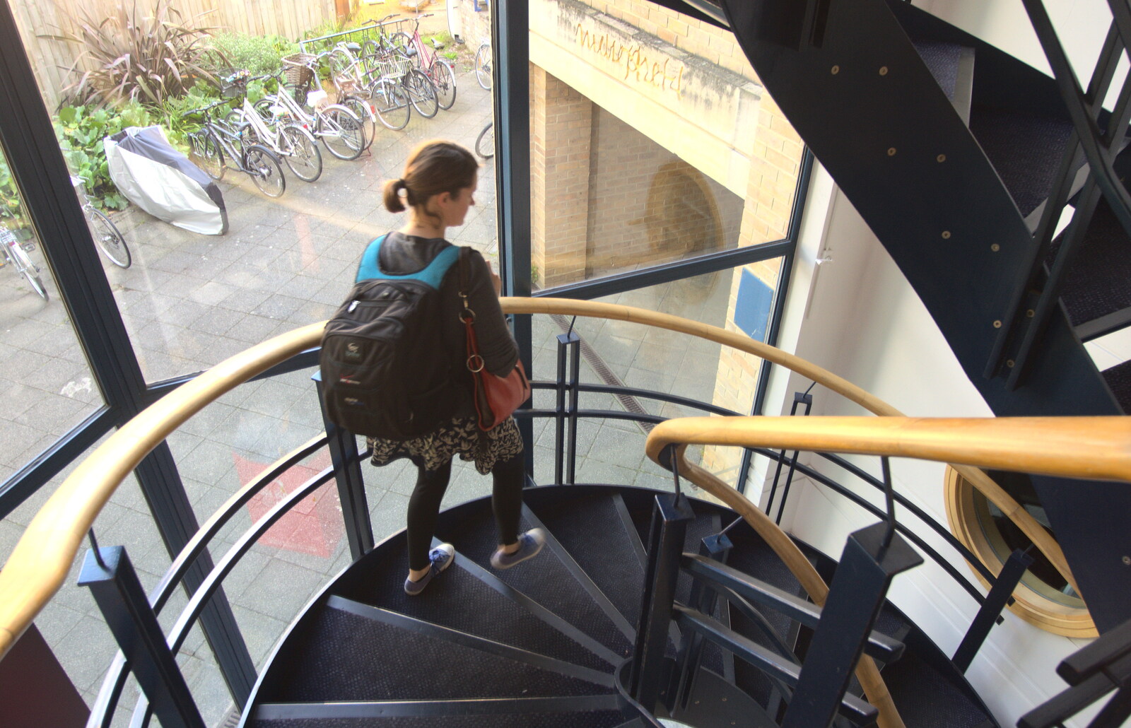 Back in the 'Bridge: an Anniversary, Cambridge - 3rd July 2016: Isobel on the spiral stairs of 'staircase 4'