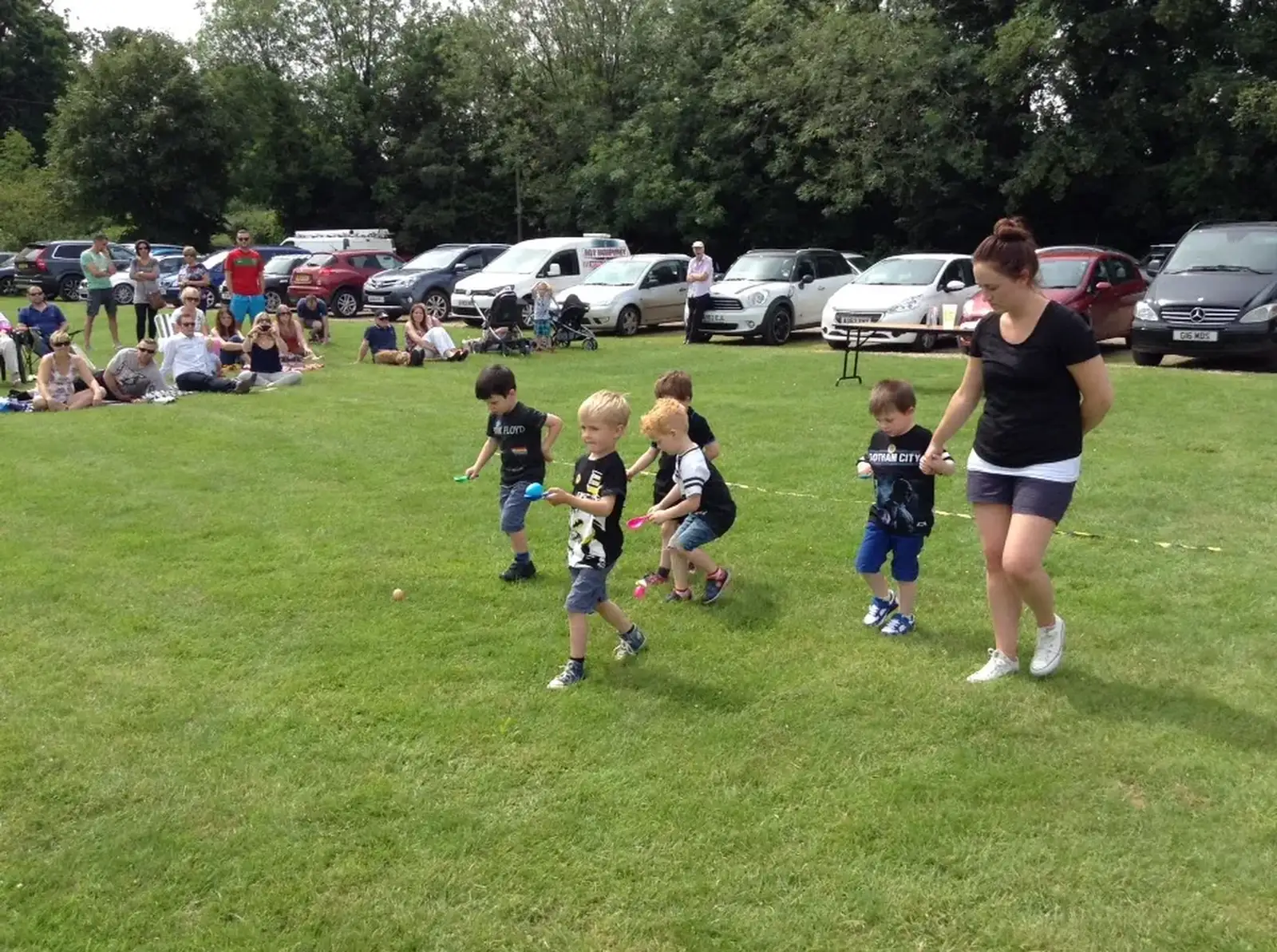 Harry leads in the egg-and-spoon race, from Harry's Sports Day and a London March, Southwark and Eye, Suffolk - 7th July 2016