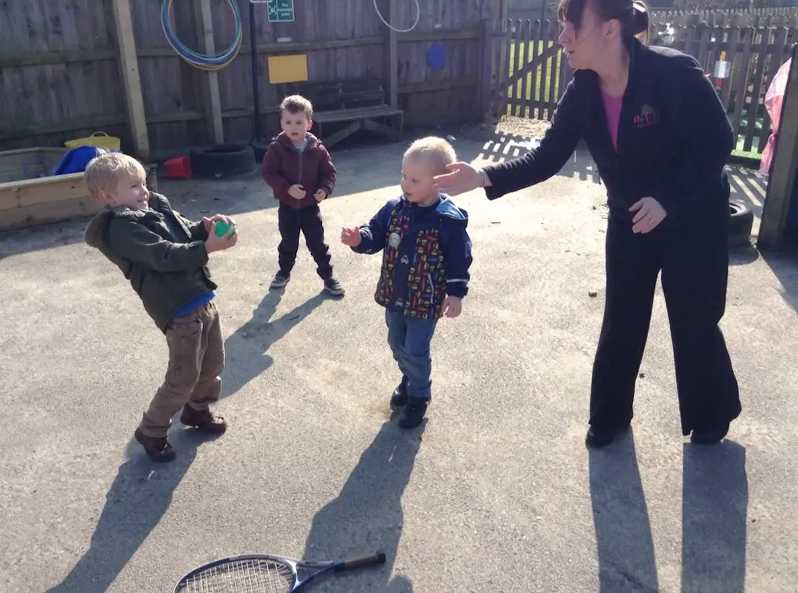 Ball catching in the playground, from Harry's Nursery Life, Mulberry Bush, Eye, Suffolk - 8th July 2016