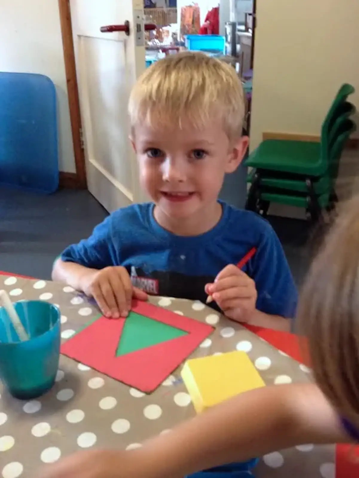 Harry works on some shapes, from Harry's Nursery Life, Mulberry Bush, Eye, Suffolk - 8th July 2016