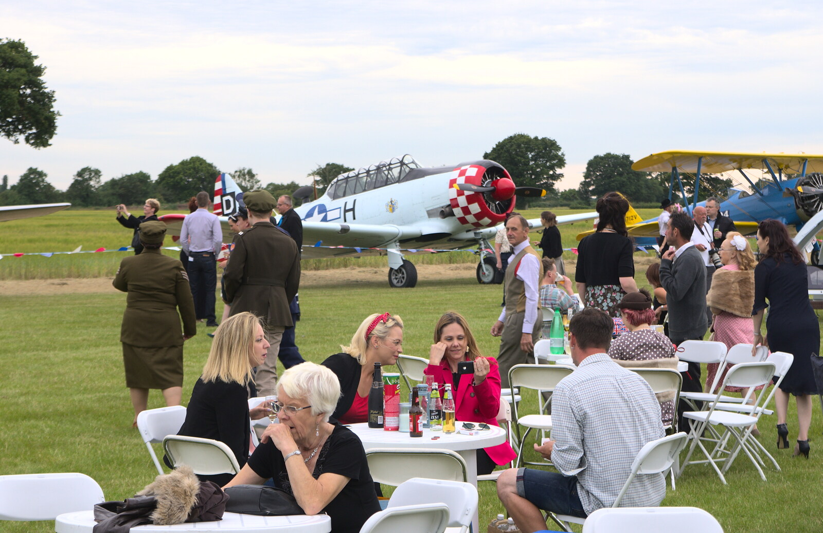 Guests assemble for picnics near the Harvard from "Our Little Friends" Warbirds Hangar Dance, Hardwick, Norfolk - 9th July 2016