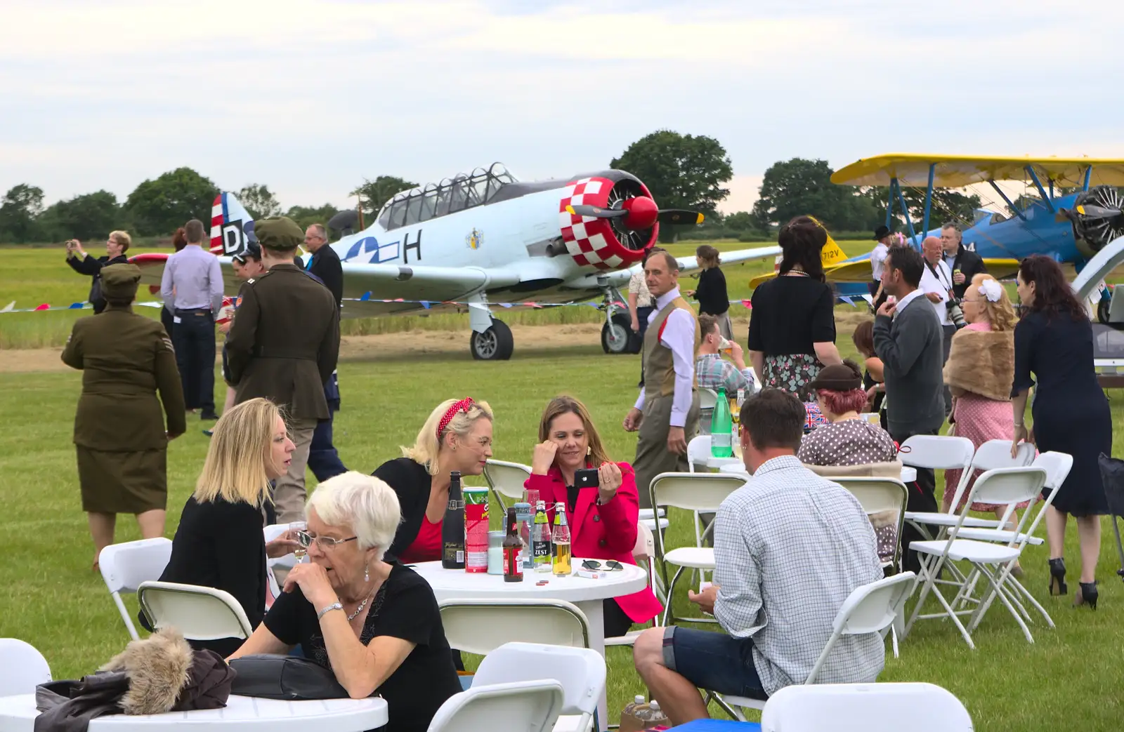 Guests assemble for picnics near the Harvard, from "Our Little Friends" Warbirds Hangar Dance, Hardwick, Norfolk - 9th July 2016