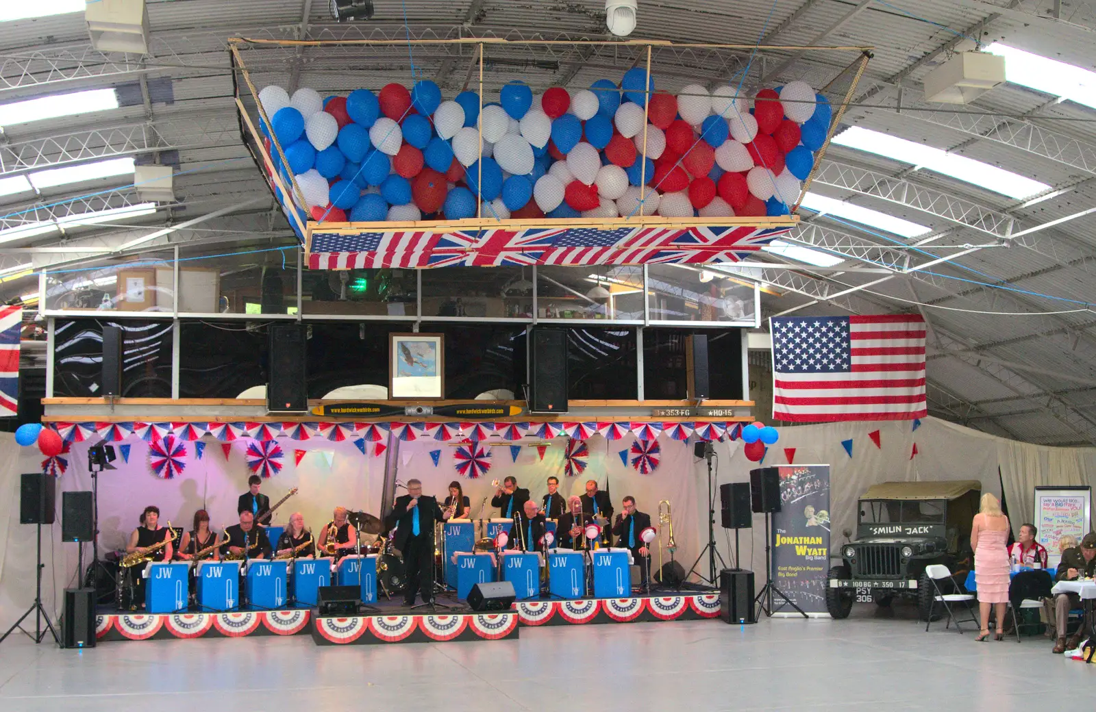 Balloons lurk over the band, from "Our Little Friends" Warbirds Hangar Dance, Hardwick, Norfolk - 9th July 2016