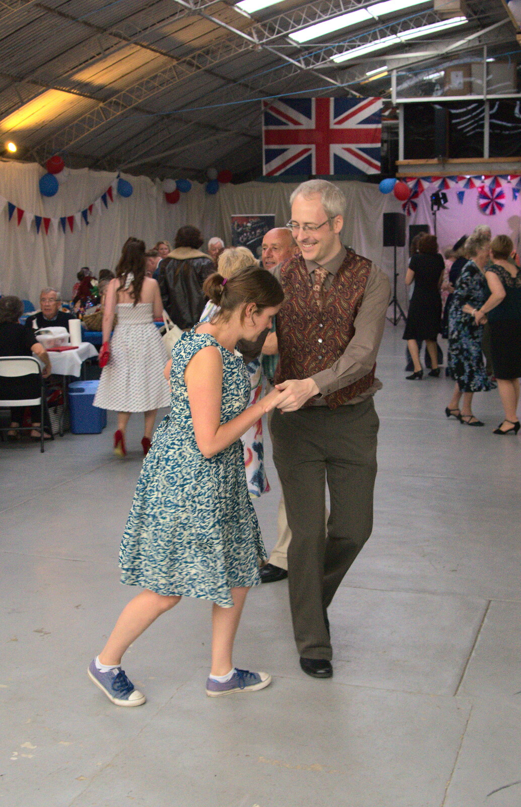 Isobel gets a quick dancing lesson from "Our Little Friends" Warbirds Hangar Dance, Hardwick, Norfolk - 9th July 2016
