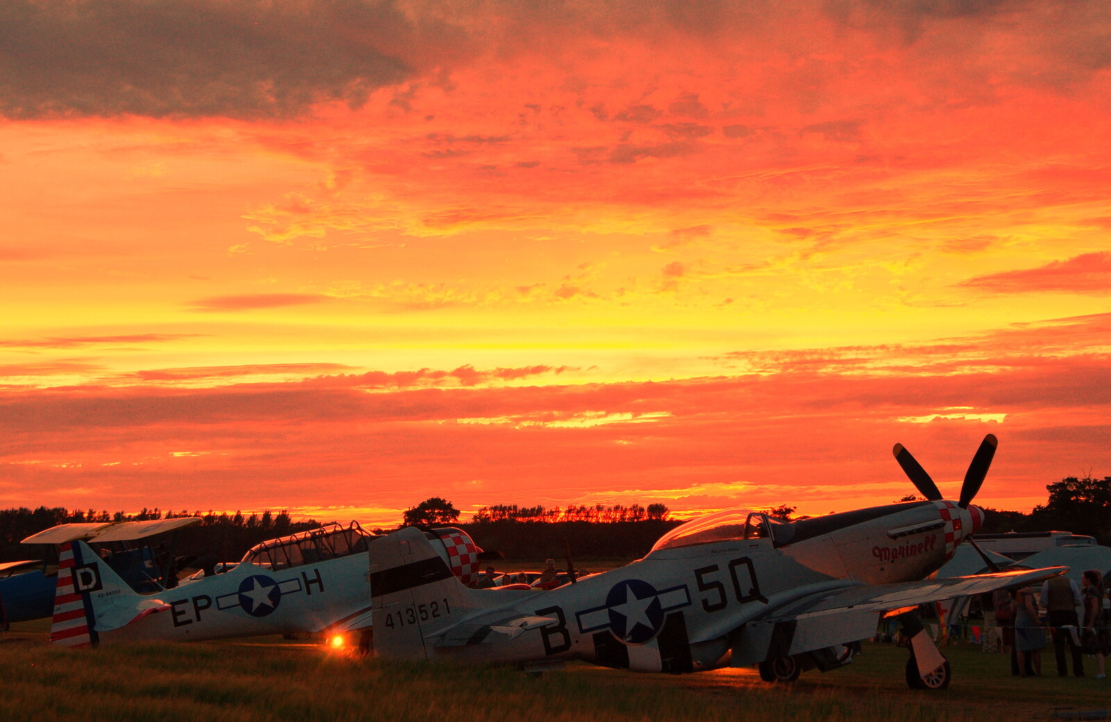 The Harvard and Marinell, and a great sunset from "Our Little Friends" Warbirds Hangar Dance, Hardwick, Norfolk - 9th July 2016