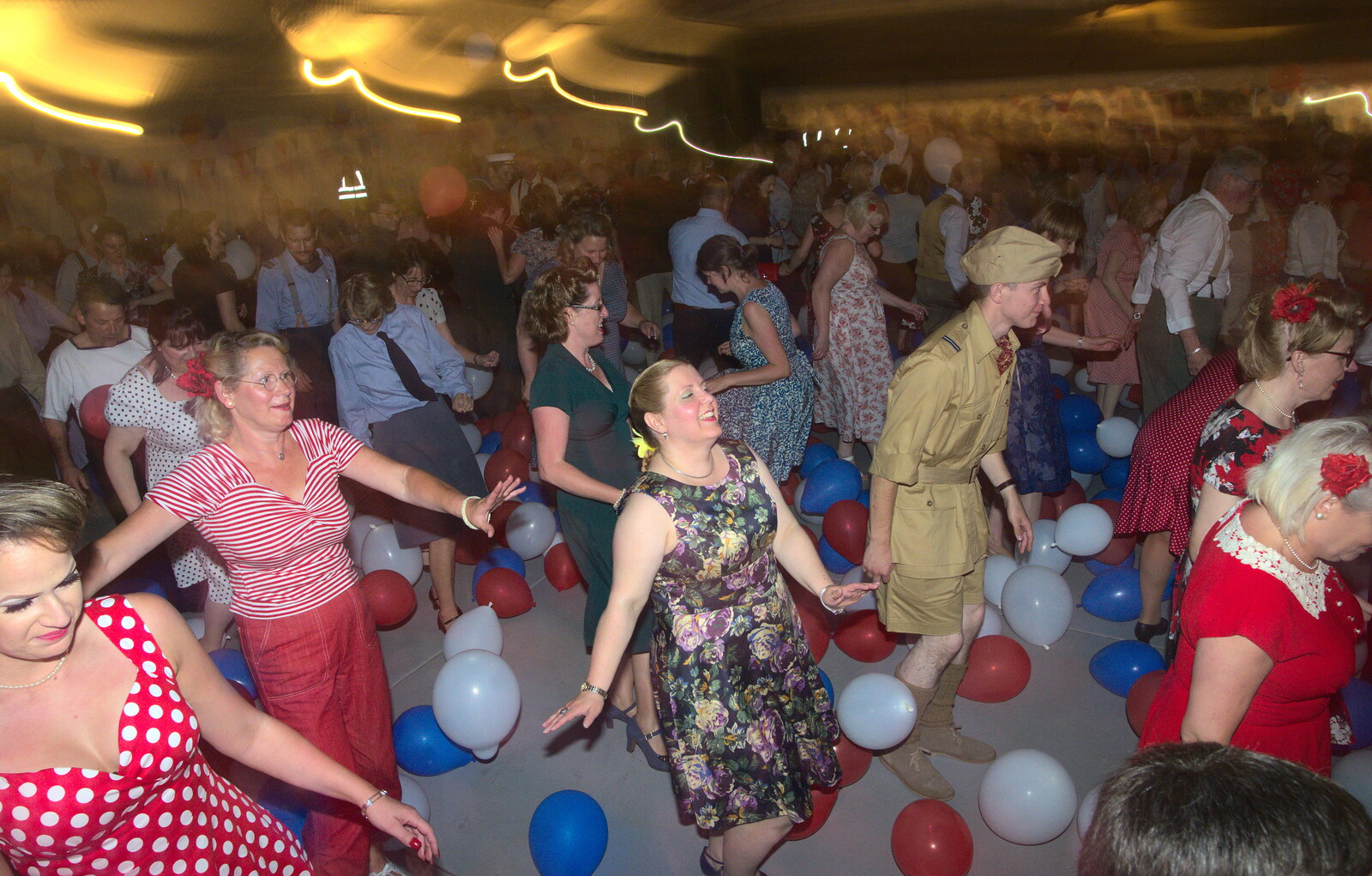 Some kind of 1940s line-dancing is going on from "Our Little Friends" Warbirds Hangar Dance, Hardwick, Norfolk - 9th July 2016