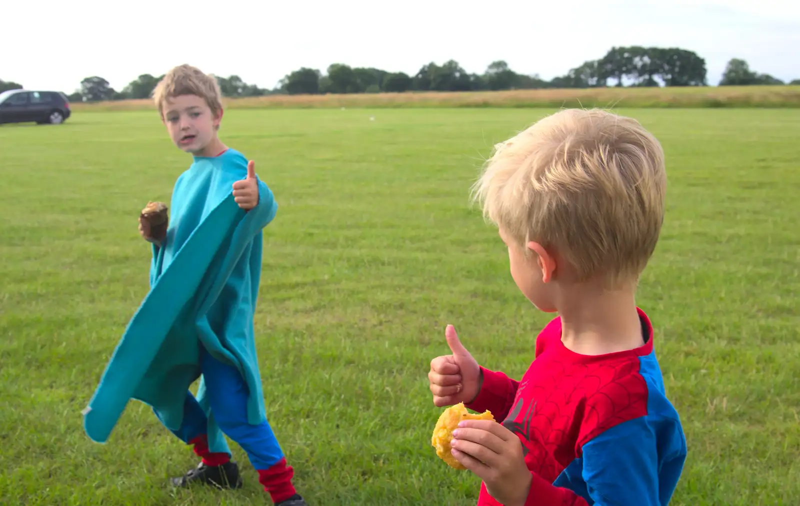 Thumbs up from the boys, from "Our Little Friends" Warbirds Hangar Dance, Hardwick, Norfolk - 9th July 2016