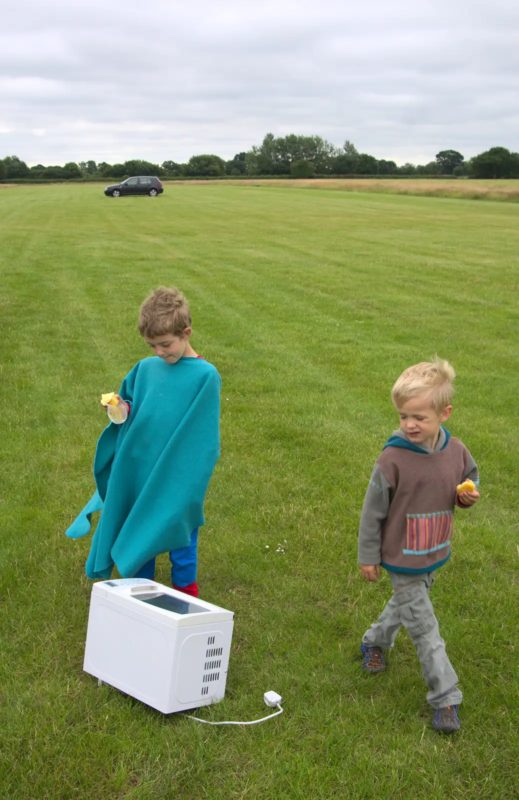 The boys are surprised to see a microwave, from "Our Little Friends" Warbirds Hangar Dance, Hardwick, Norfolk - 9th July 2016