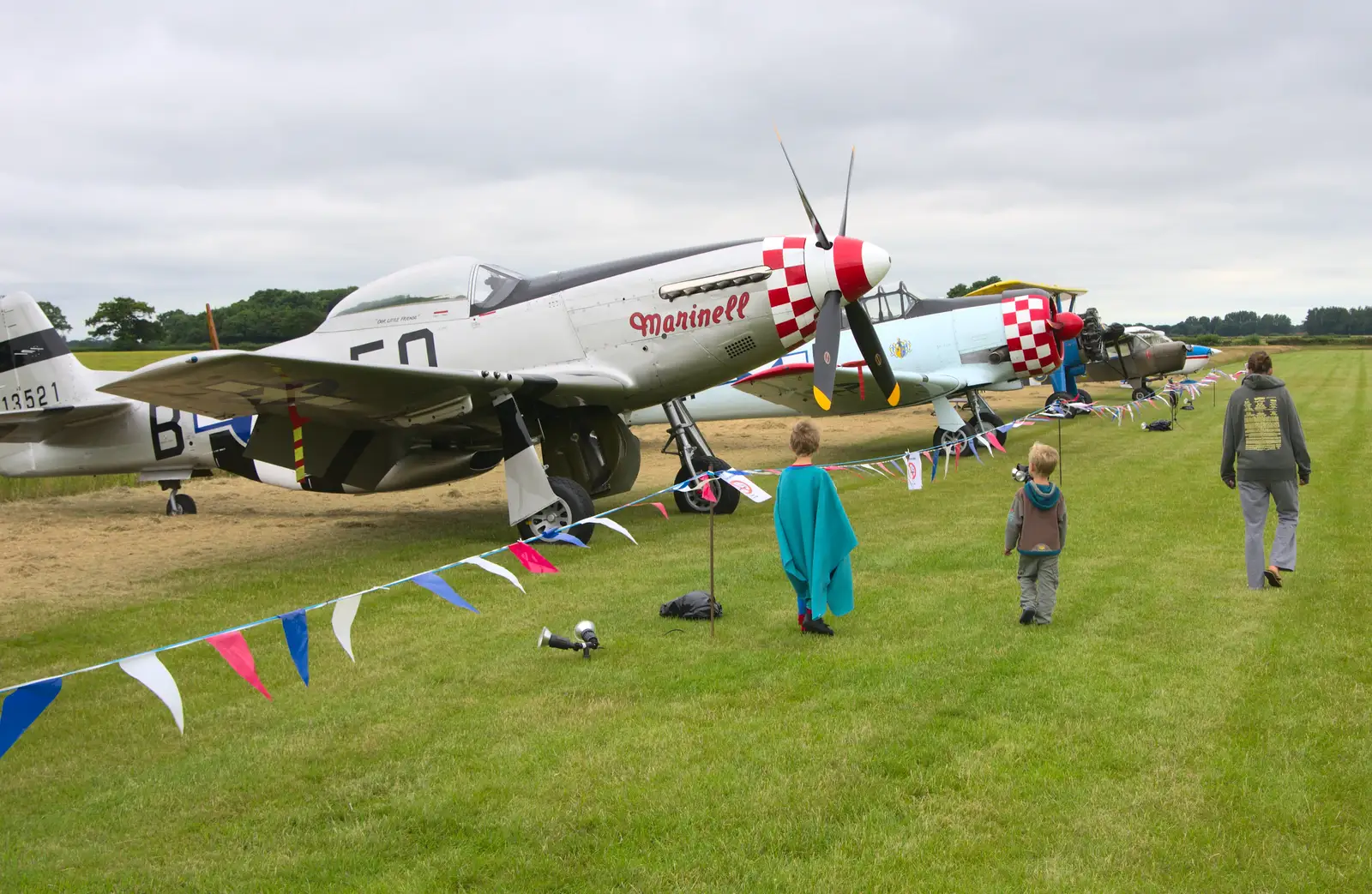 The gang have another look at the planes, from "Our Little Friends" Warbirds Hangar Dance, Hardwick, Norfolk - 9th July 2016