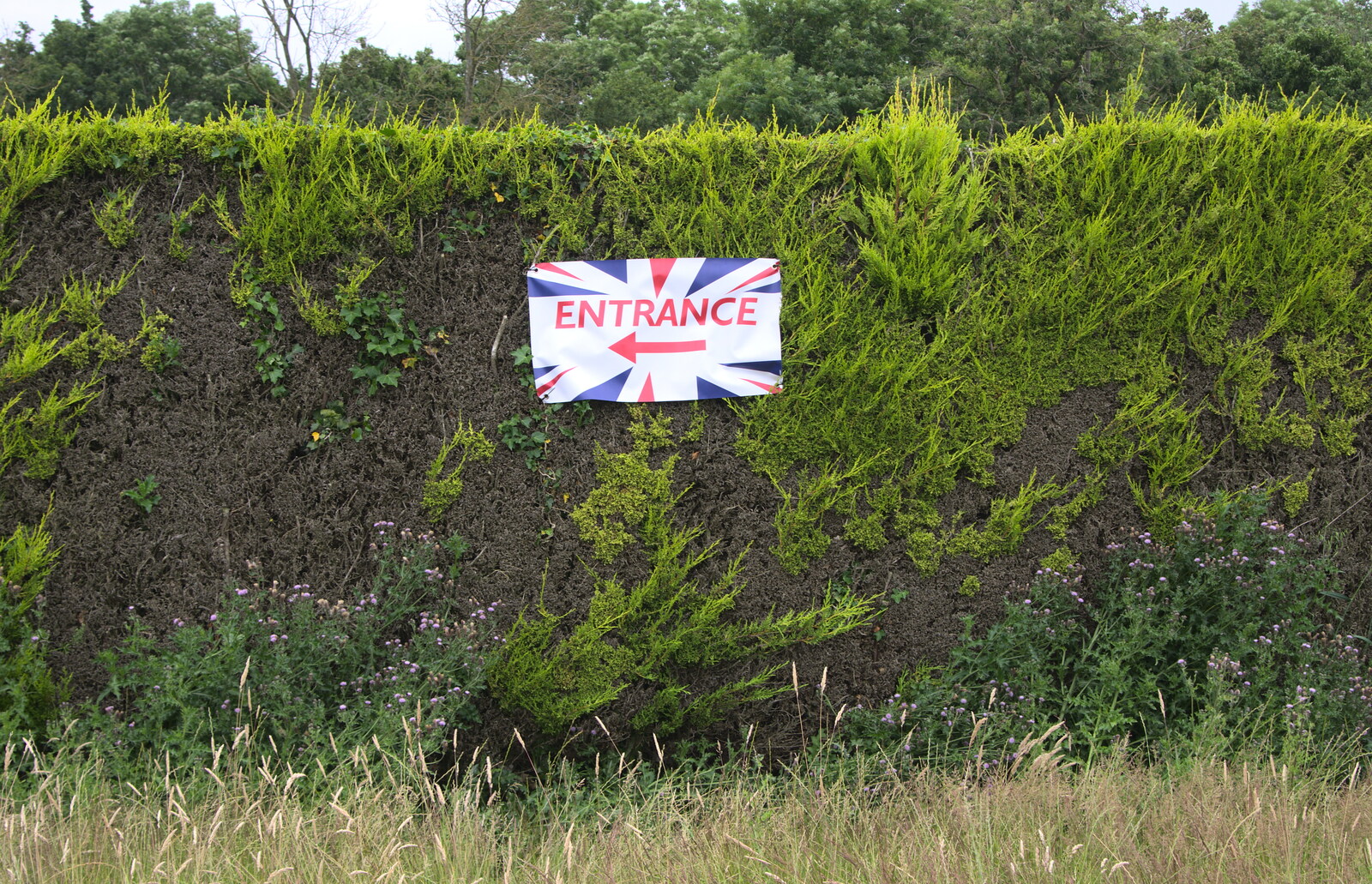Way-in hedge sign from "Our Little Friends" Warbirds Hangar Dance, Hardwick, Norfolk - 9th July 2016