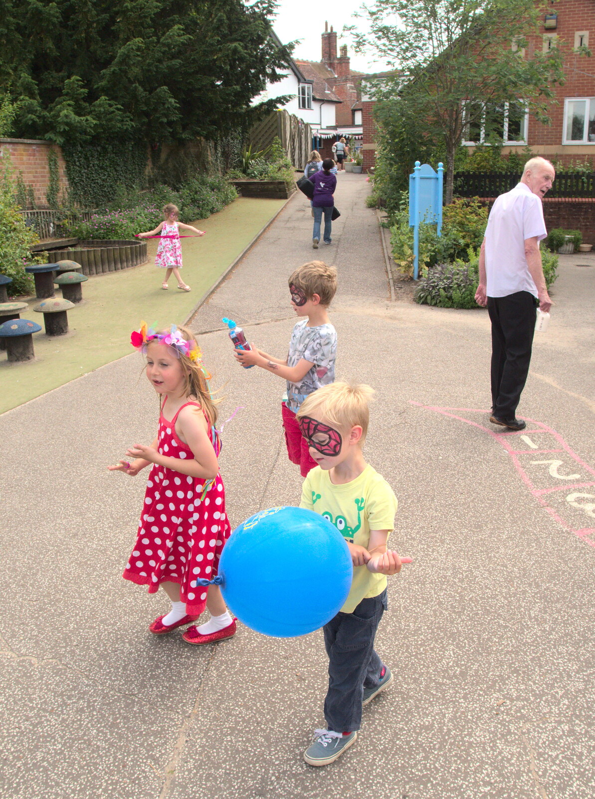 Sophie, Fred, Harry and a roaming-around Grandad from Eye Primary Summer Fayre, Eye, Suffolk - 9th July 2016