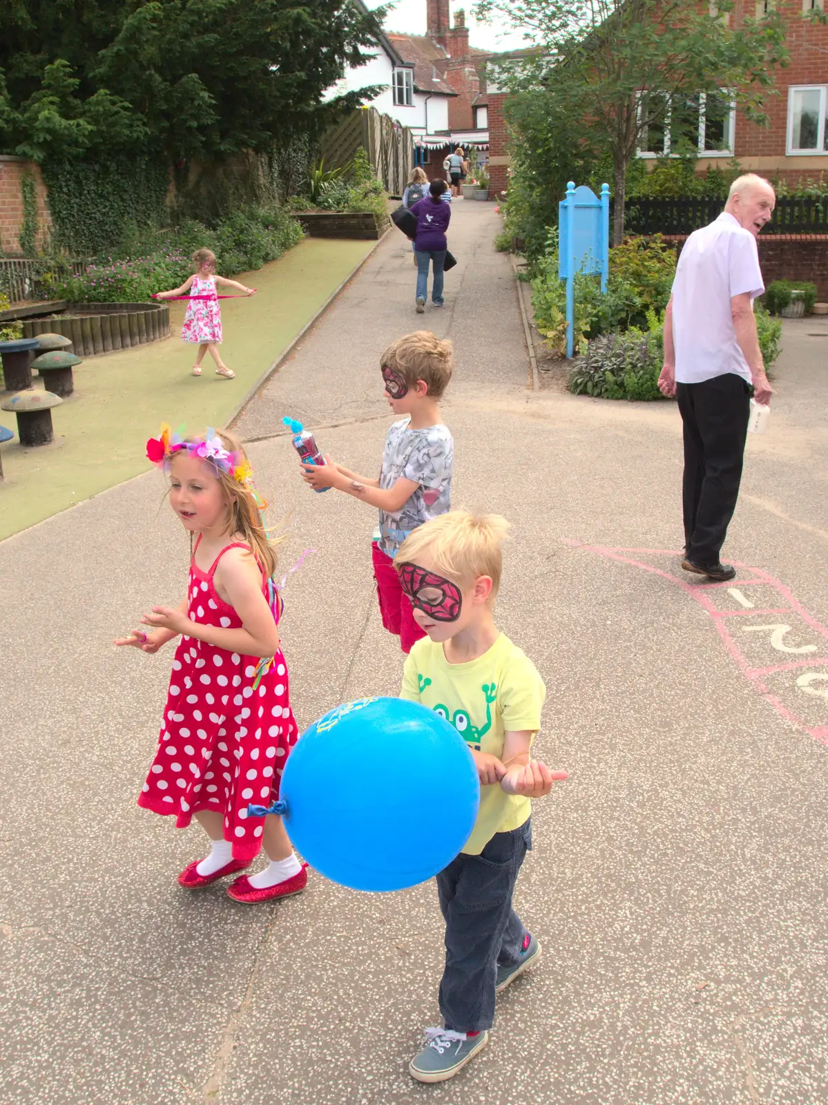 Sophie, Fred, Harry and a roaming-around Grandad, from Eye Primary Summer Fayre, Eye, Suffolk - 9th July 2016