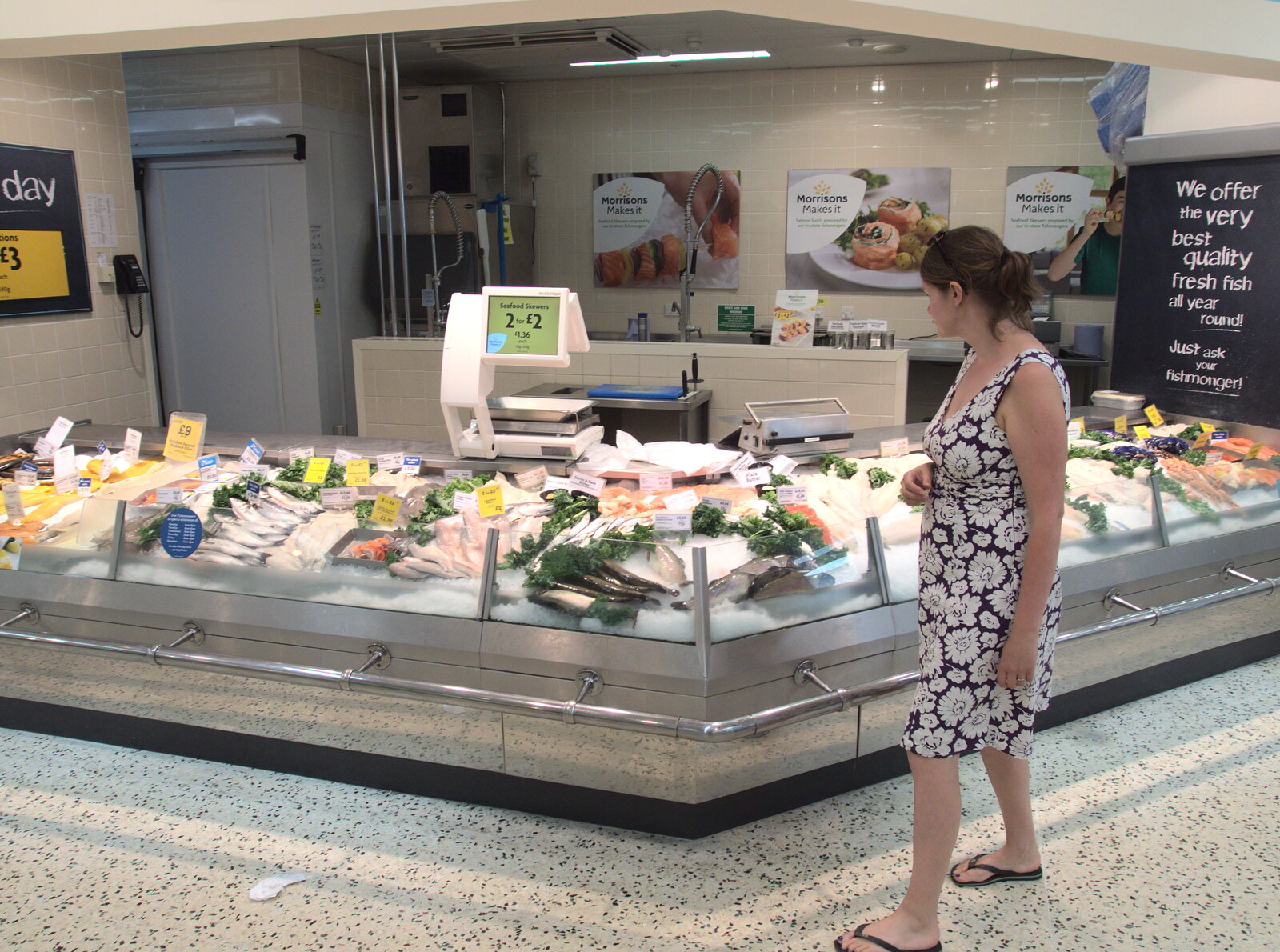 Isobel roams around Morisson's fish counter from Fred's Camping, Curry and the Closing of B&Q, Thetford, Diss  and Ipswich - 16th July 2016