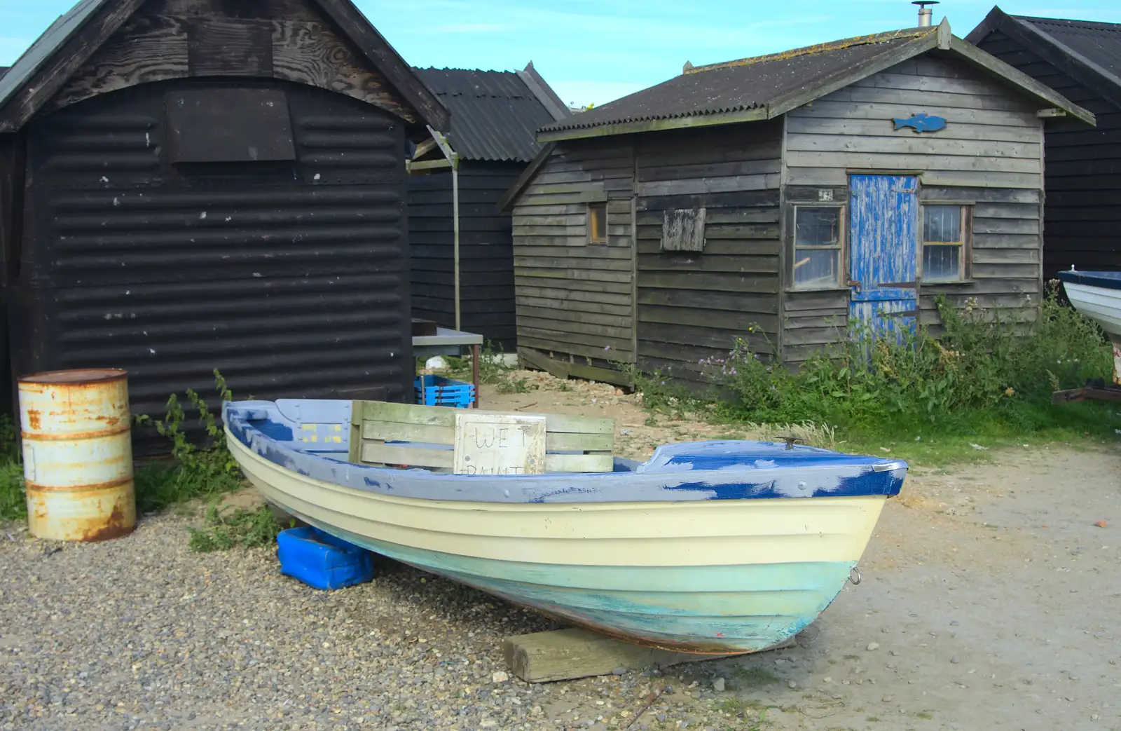 A fishing boat is being repainted, from A Short Trip to Southwold, Suffolk - 24th July 2016