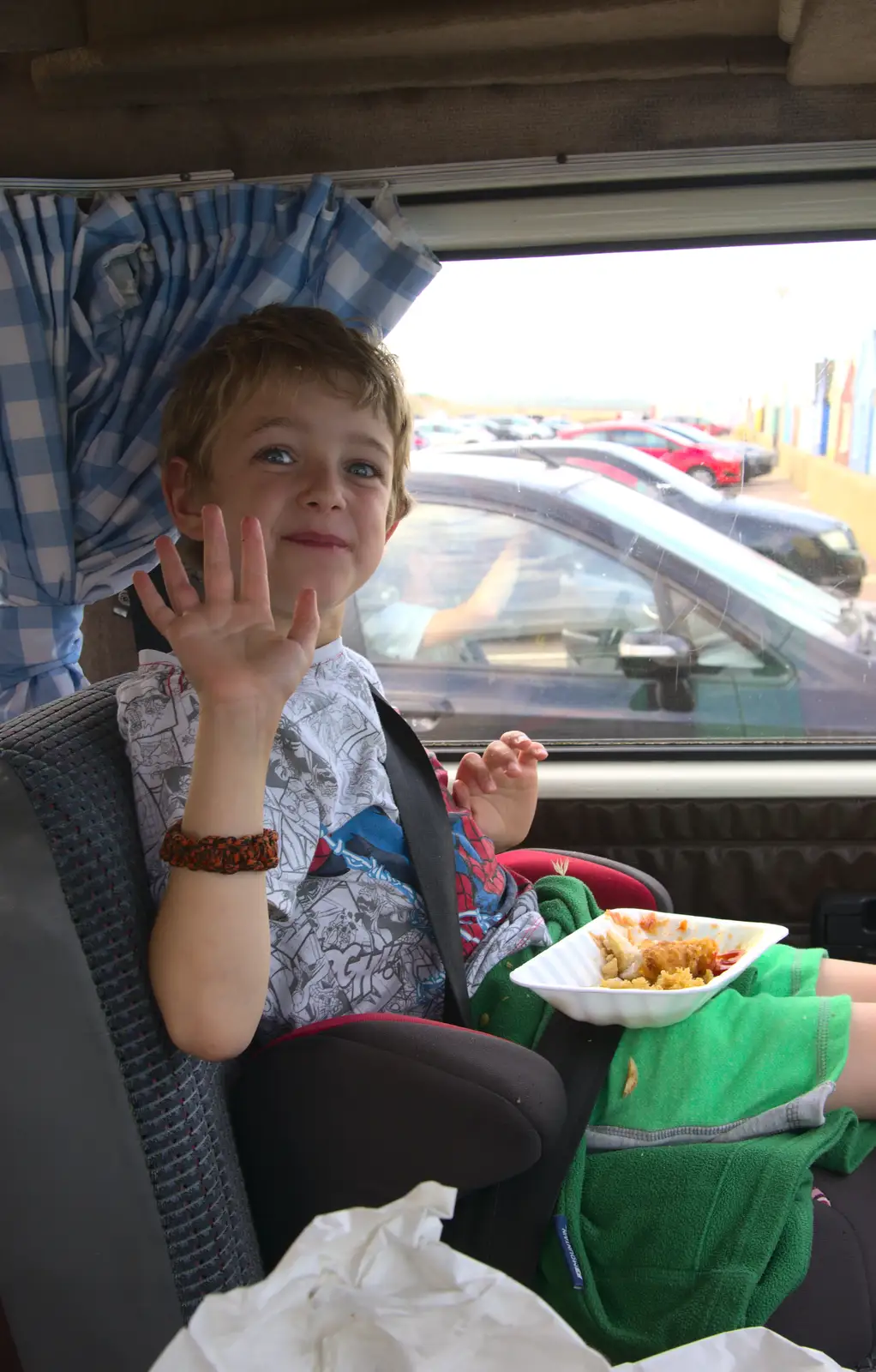 Fred eats fish and chips in the camper van, from A Short Trip to Southwold, Suffolk - 24th July 2016