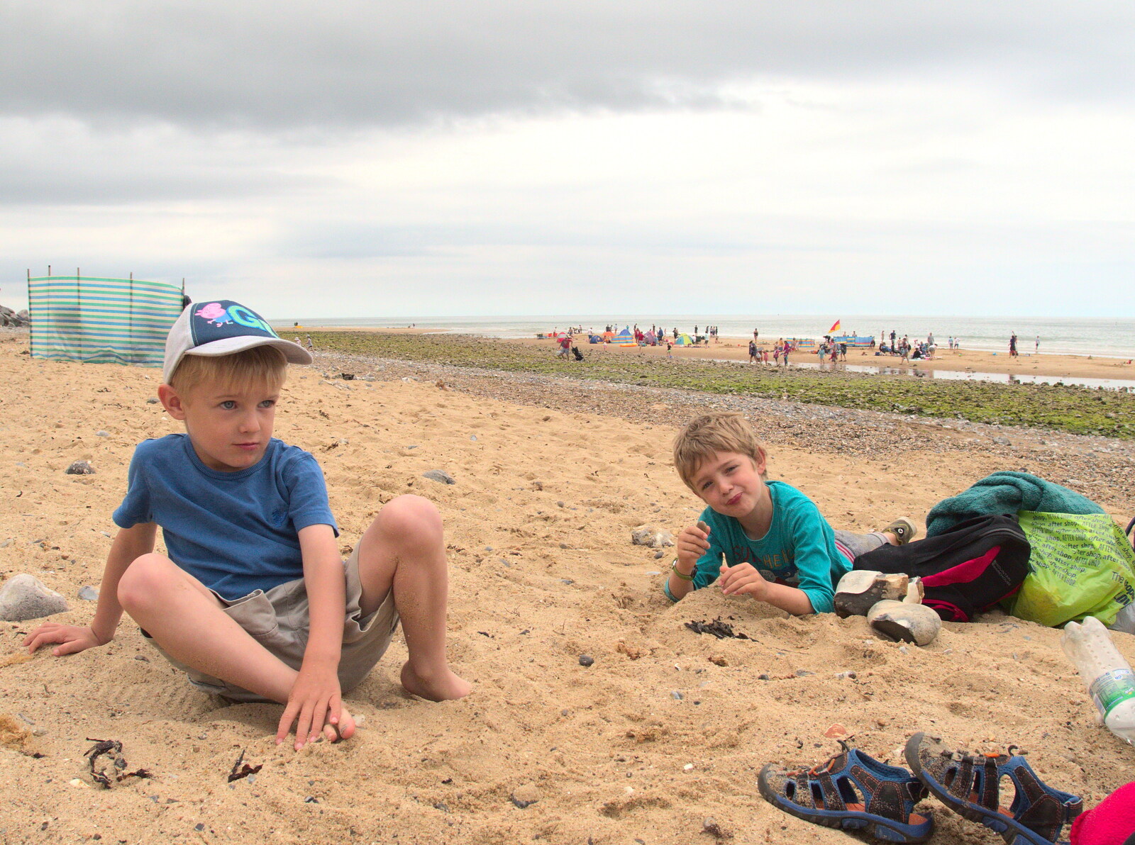 Harry and Fred on the sand from Camping in West Runton, North Norfolk - 30th July 2016