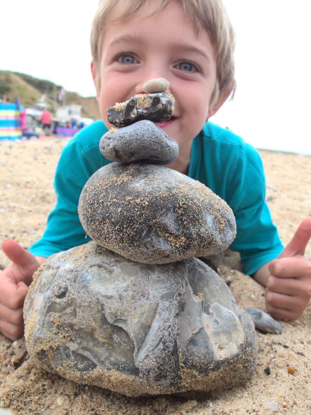 Fred makes a little cairn from Camping in West Runton, North Norfolk - 30th July 2016