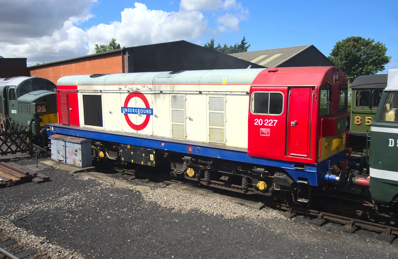 Class 20 20227 in London Underground livery, from Sheringham Steam, Sheringham, North Norfolk - 31st July 2016