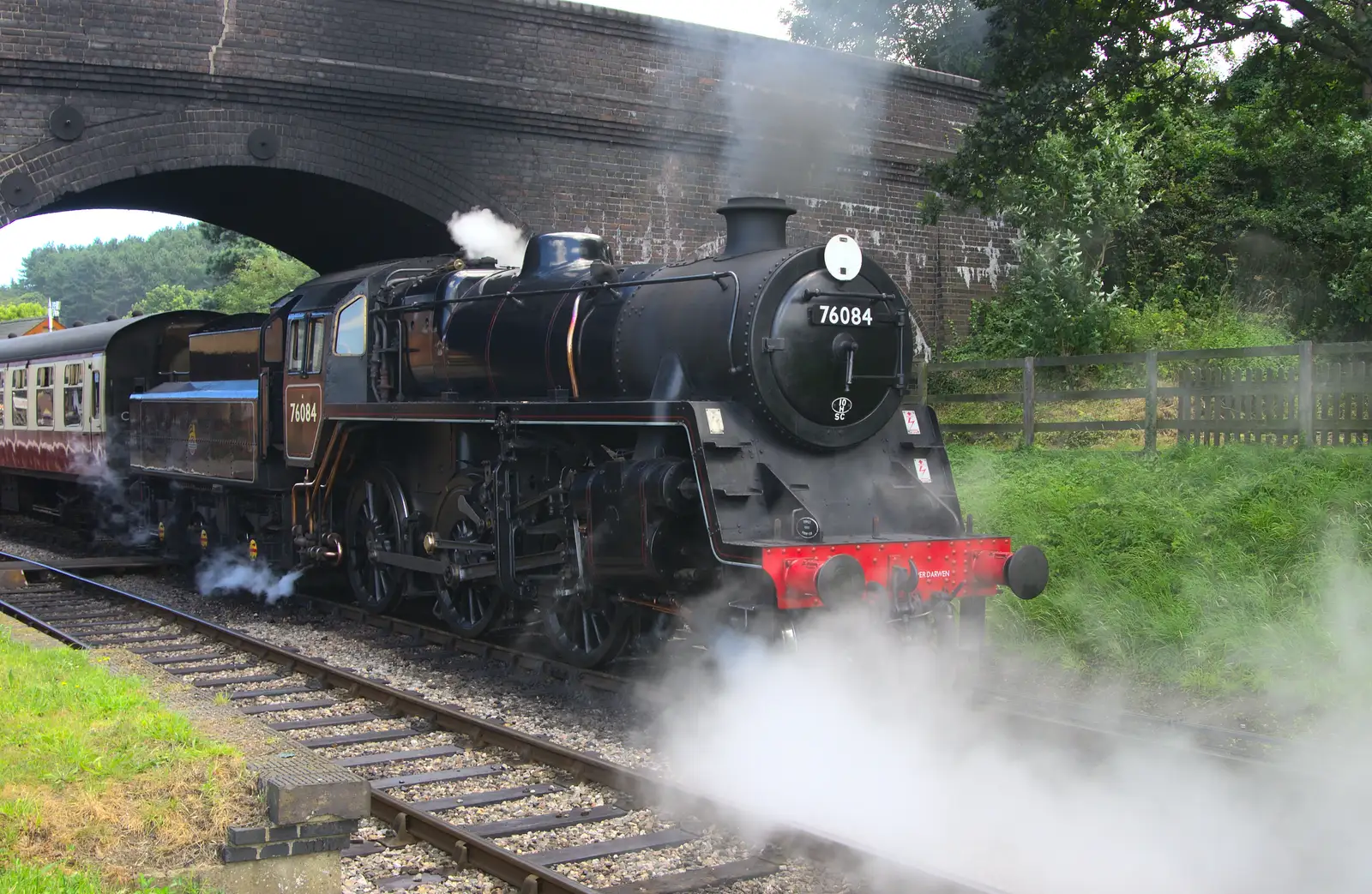 76084 Standard 4 lets off steam at Weybourne, from Sheringham Steam, Sheringham, North Norfolk - 31st July 2016