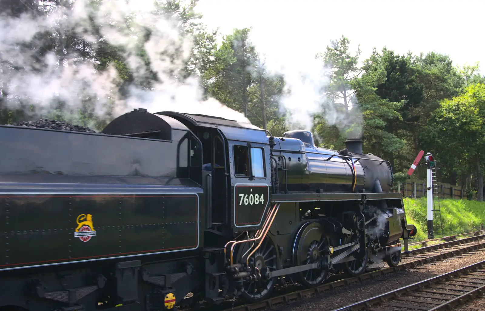 76084 heads off up to Kelling, from Sheringham Steam, Sheringham, North Norfolk - 31st July 2016