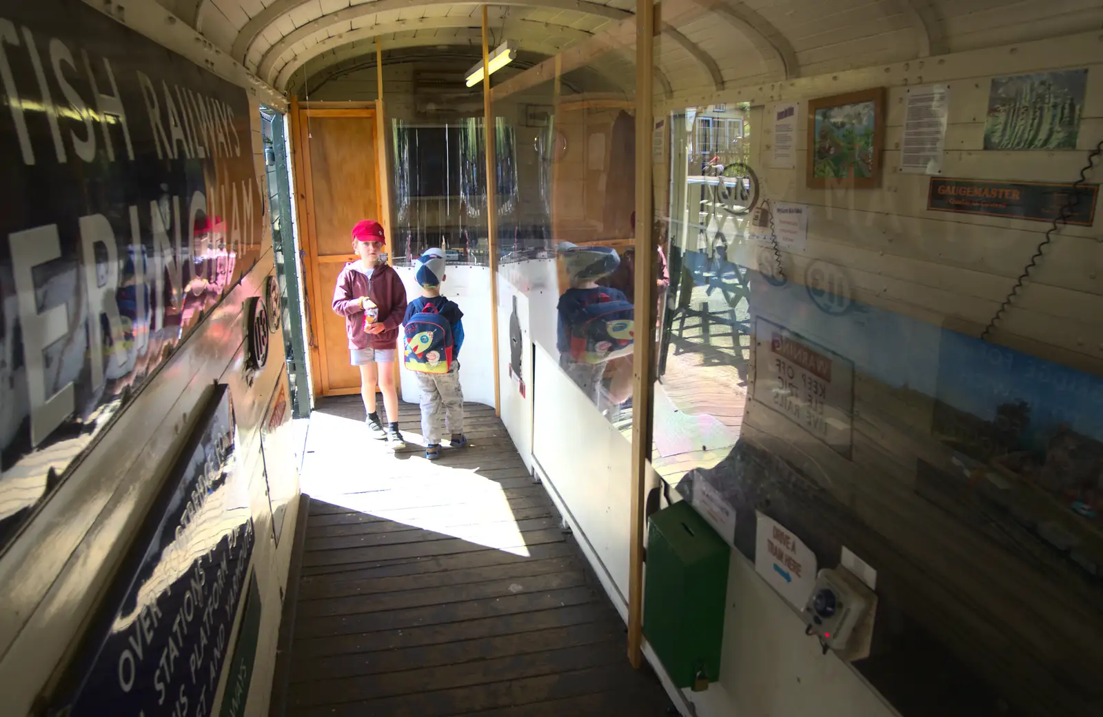 The boys in a carriage-based museum, from Sheringham Steam, Sheringham, North Norfolk - 31st July 2016