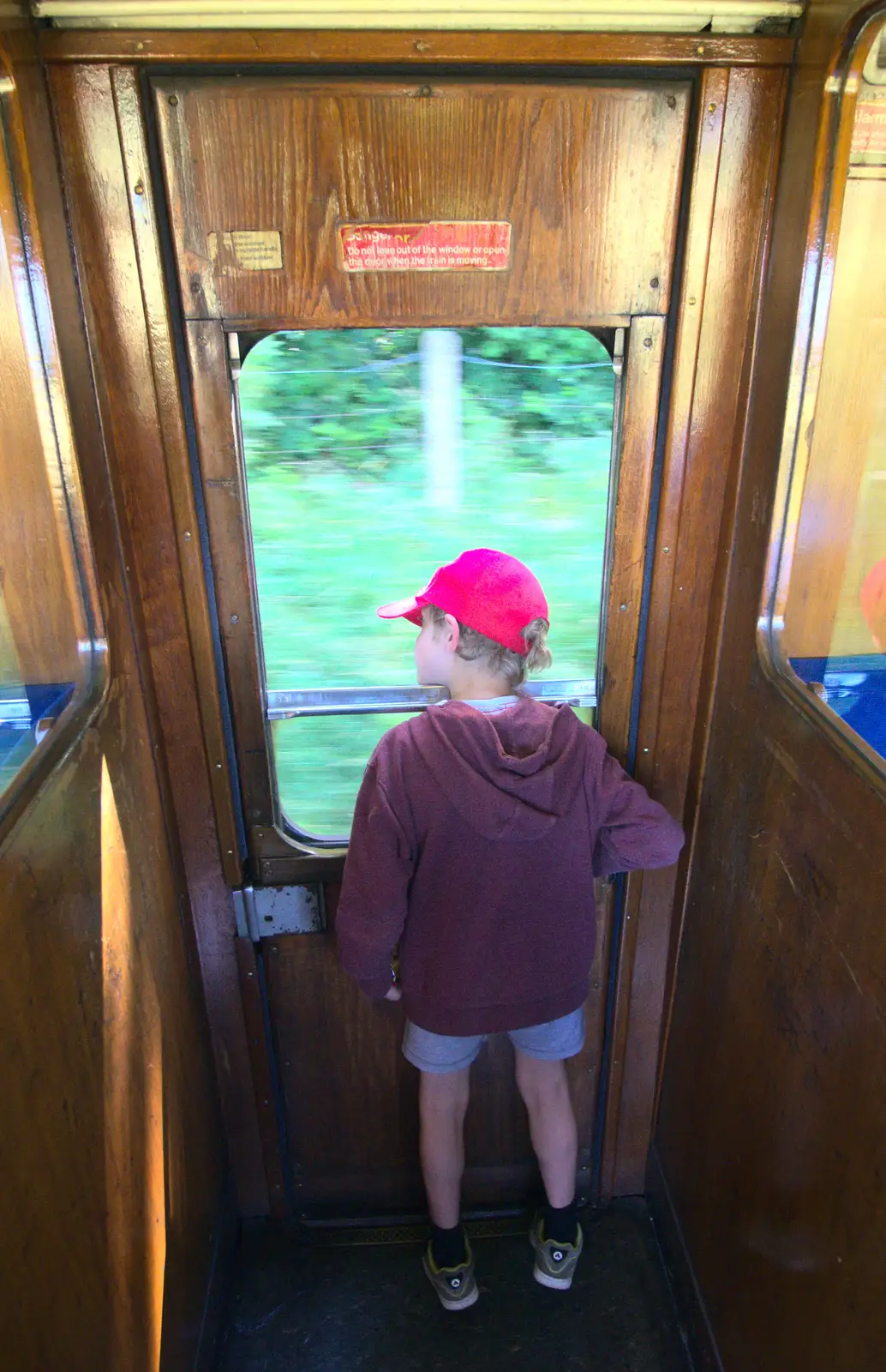 Fred peers out of the window, from Sheringham Steam, Sheringham, North Norfolk - 31st July 2016