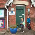 Harry and Fred outside Mendham Primary School, Camping With Sean, Ashburton, Devon - 8th August 2016