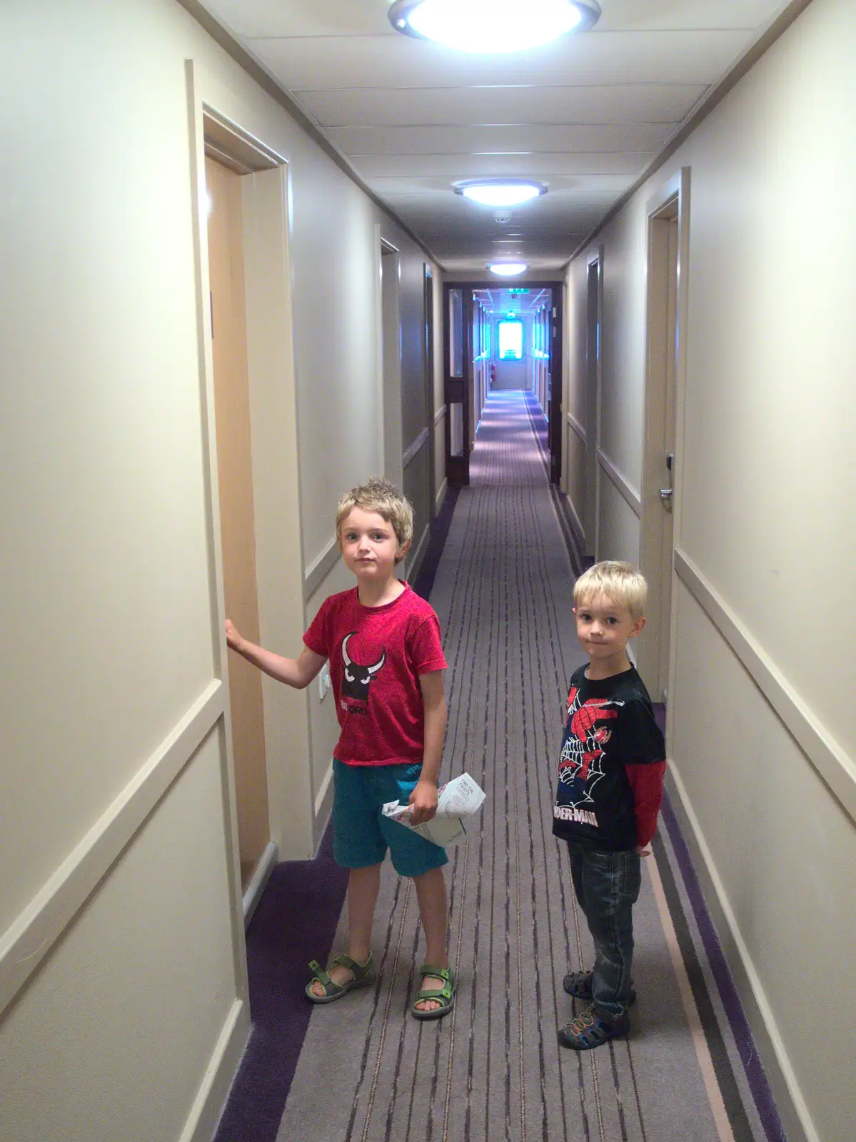 The boys enter the room, from Camping With Sean, Ashburton, Devon - 8th August 2016