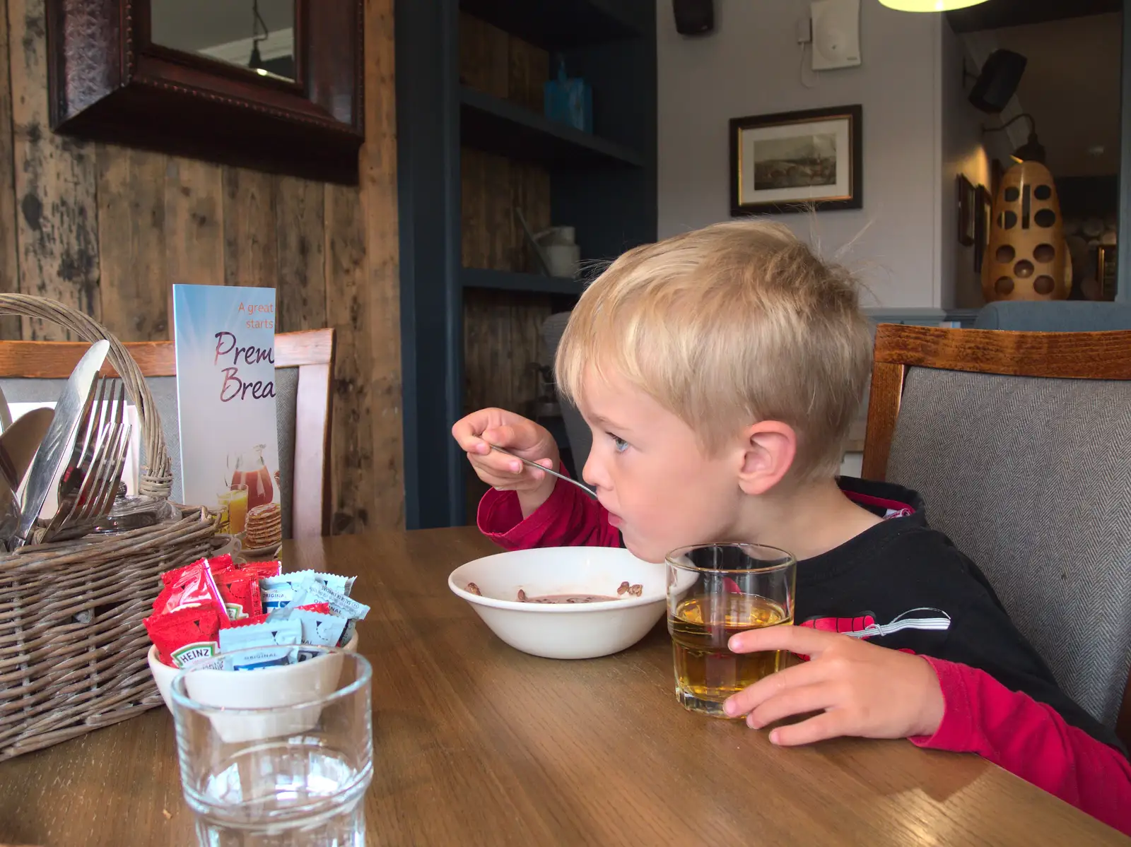 The following morning, Harry eats some cereal, from Camping With Sean, Ashburton, Devon - 8th August 2016