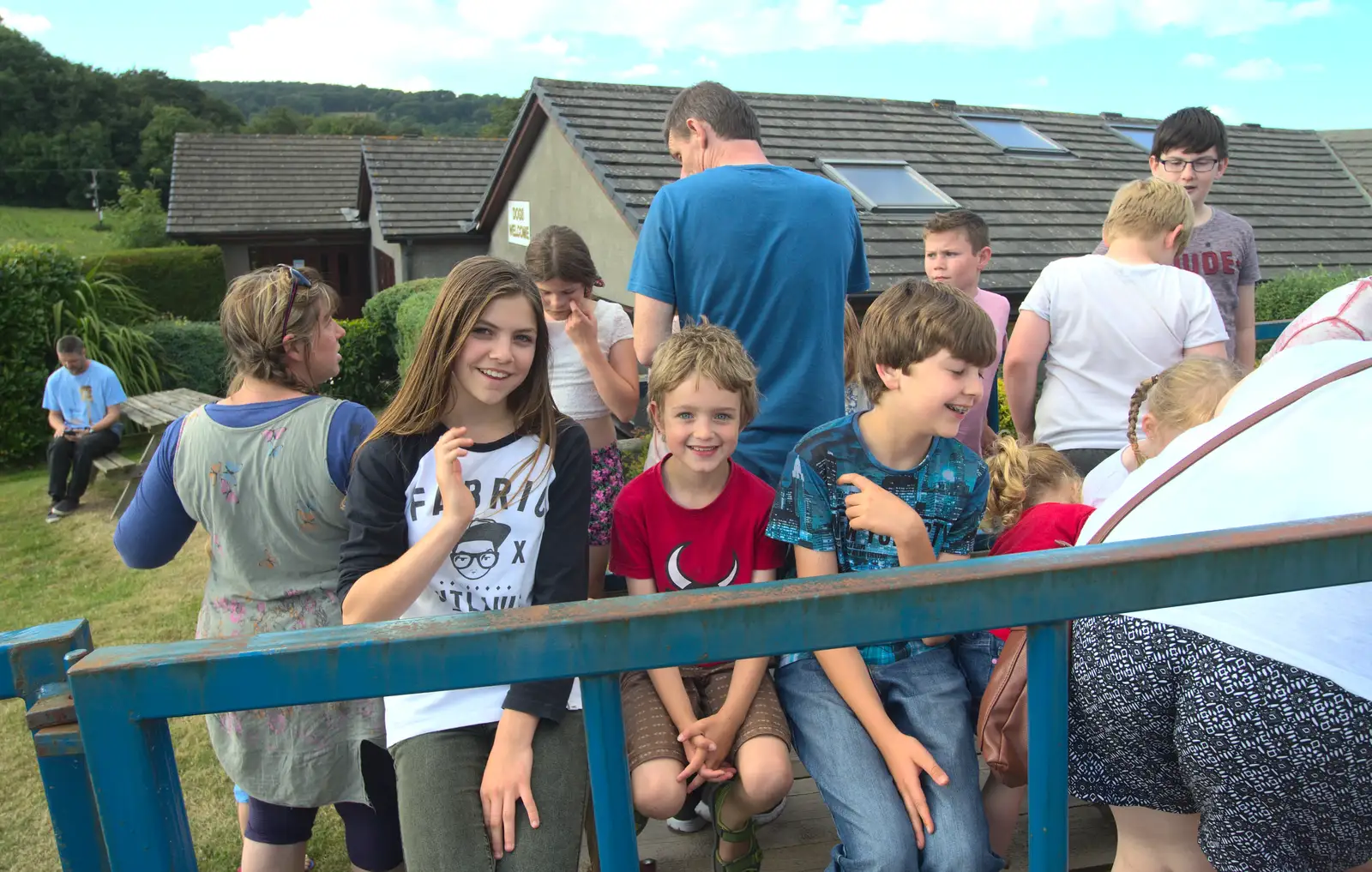 Sydney, Fred and Rowan are piled in to a trailer, from Camping With Sean, Ashburton, Devon - 8th August 2016