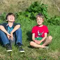 Rowan and Fred sit on a hill, Camping With Sean, Ashburton, Devon - 8th August 2016