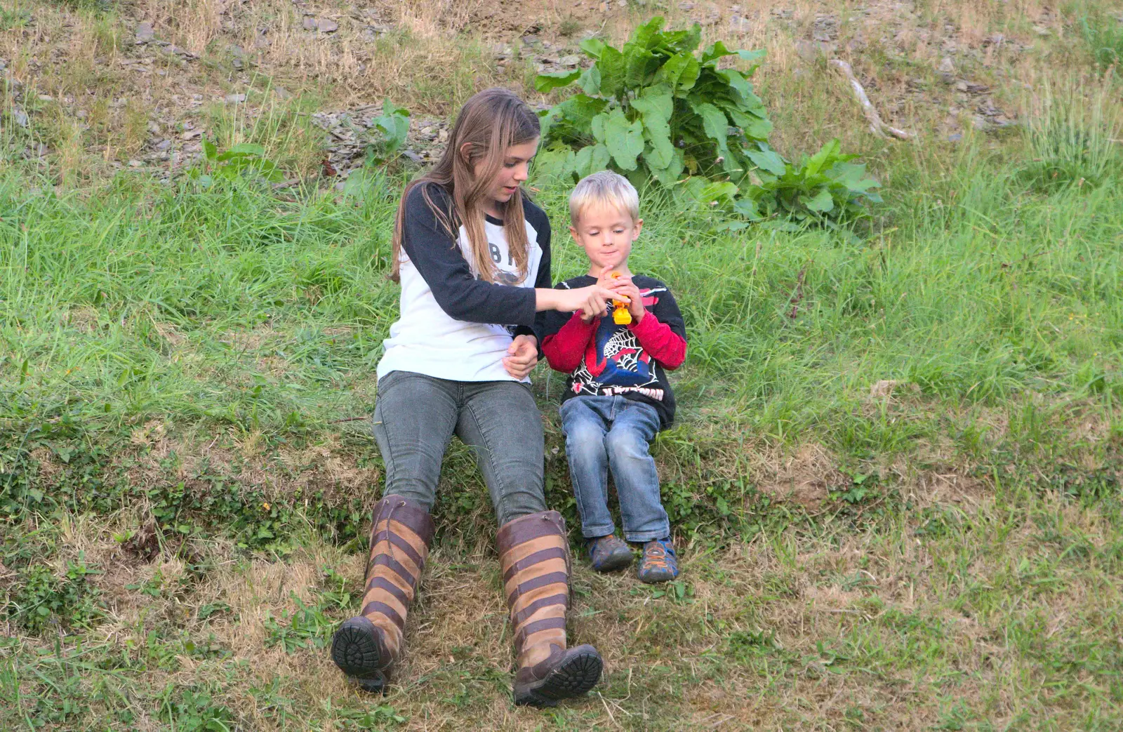 Sydney and Harry on the hill, from Camping With Sean, Ashburton, Devon - 8th August 2016