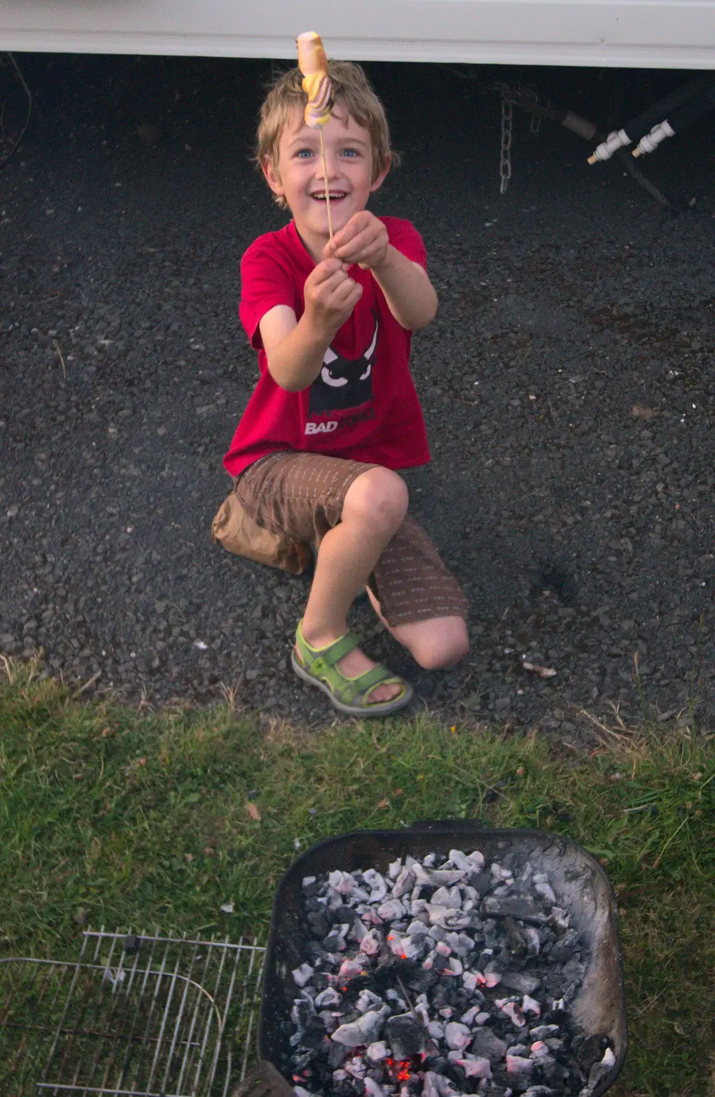 Fred and his singed marshmallows on a stick, from Camping With Sean, Ashburton, Devon - 8th August 2016