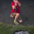 Fred and his singed marshmallows on a stick, Camping With Sean, Ashburton, Devon - 8th August 2016