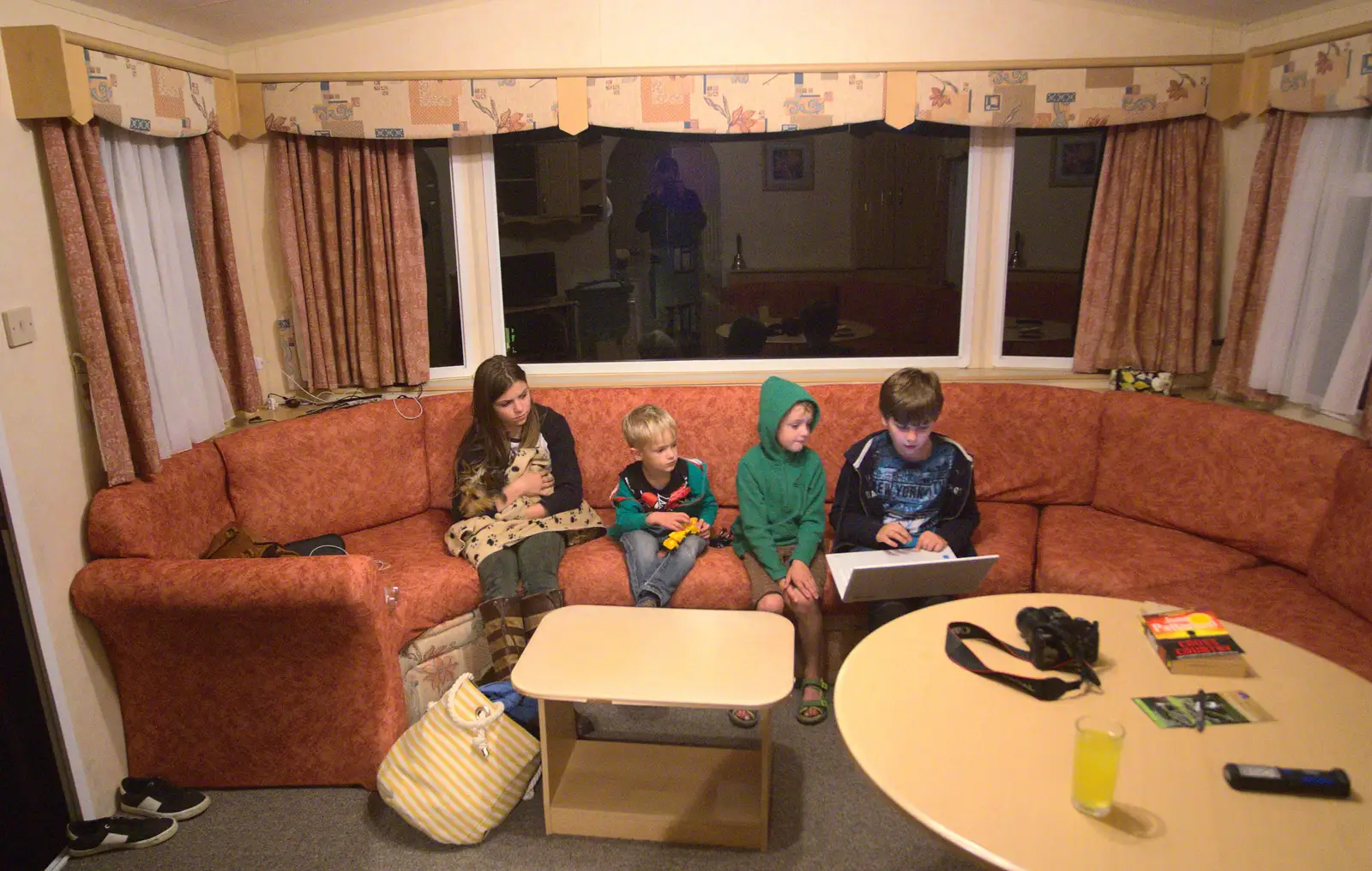 Fred and Harry watch Rowan's laptop in the caravan, from Camping With Sean, Ashburton, Devon - 8th August 2016